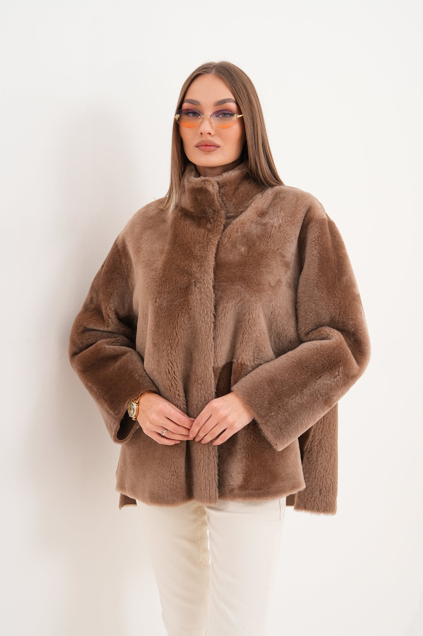 The Belluna Camel Reversible Shearling Women Jacket