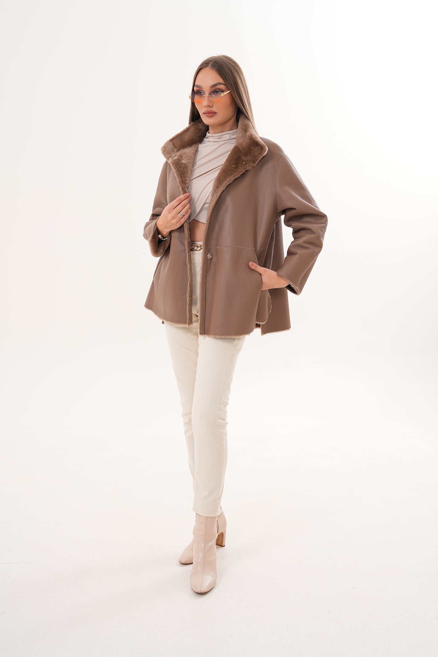 The Belluna Camel Reversible Shearling Women Jacket