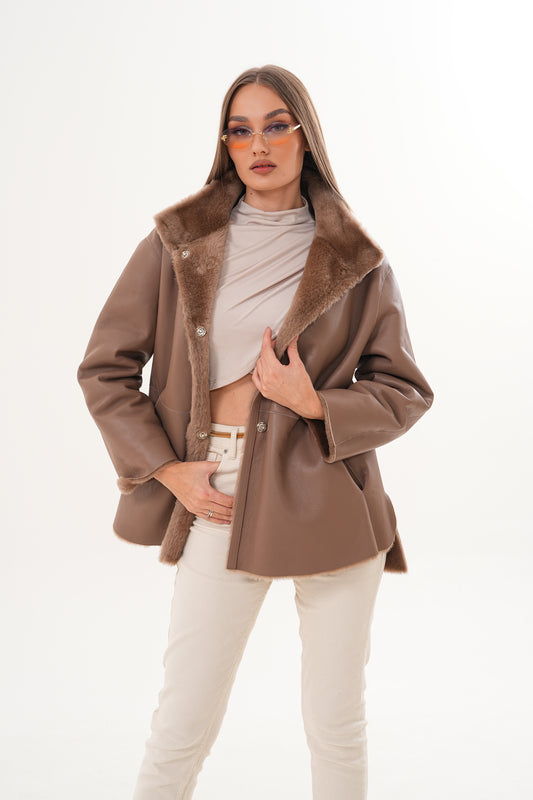 The Belluna Camel Reversible Shearling Women Jacket