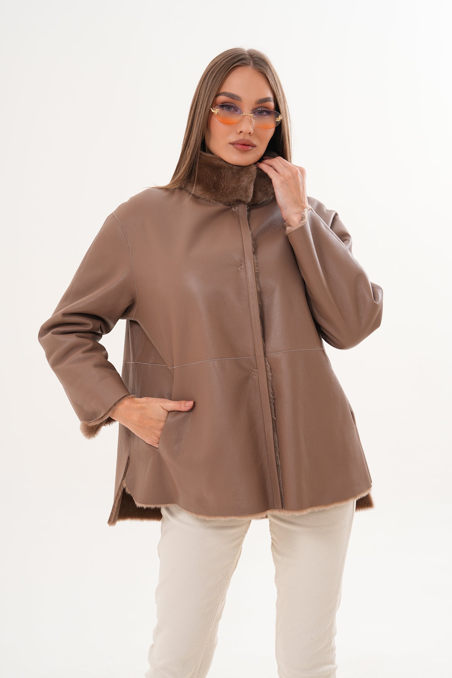 The Belluna Camel Reversible Shearling Women Jacket