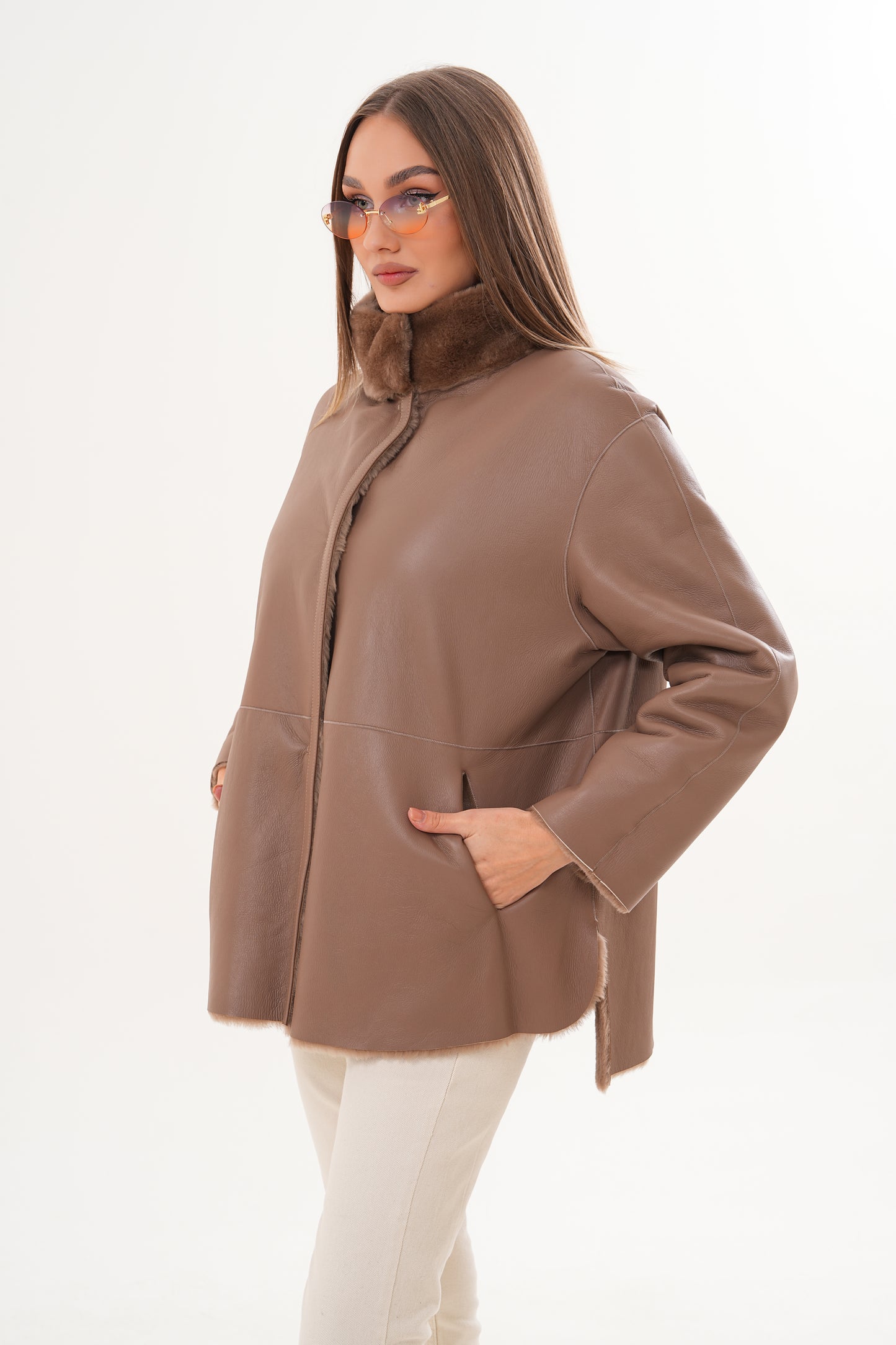 The Belluna Camel Reversible Shearling Women Jacket