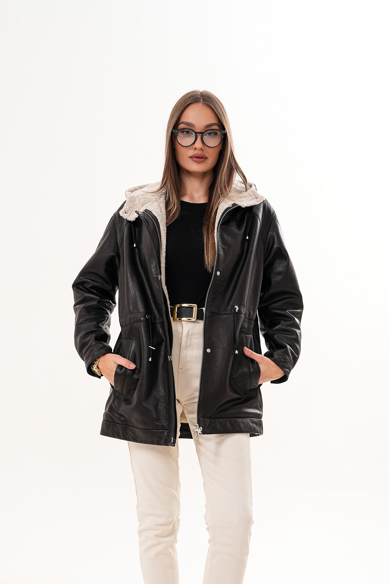The Capri Black Hooded Leather Women Jacket