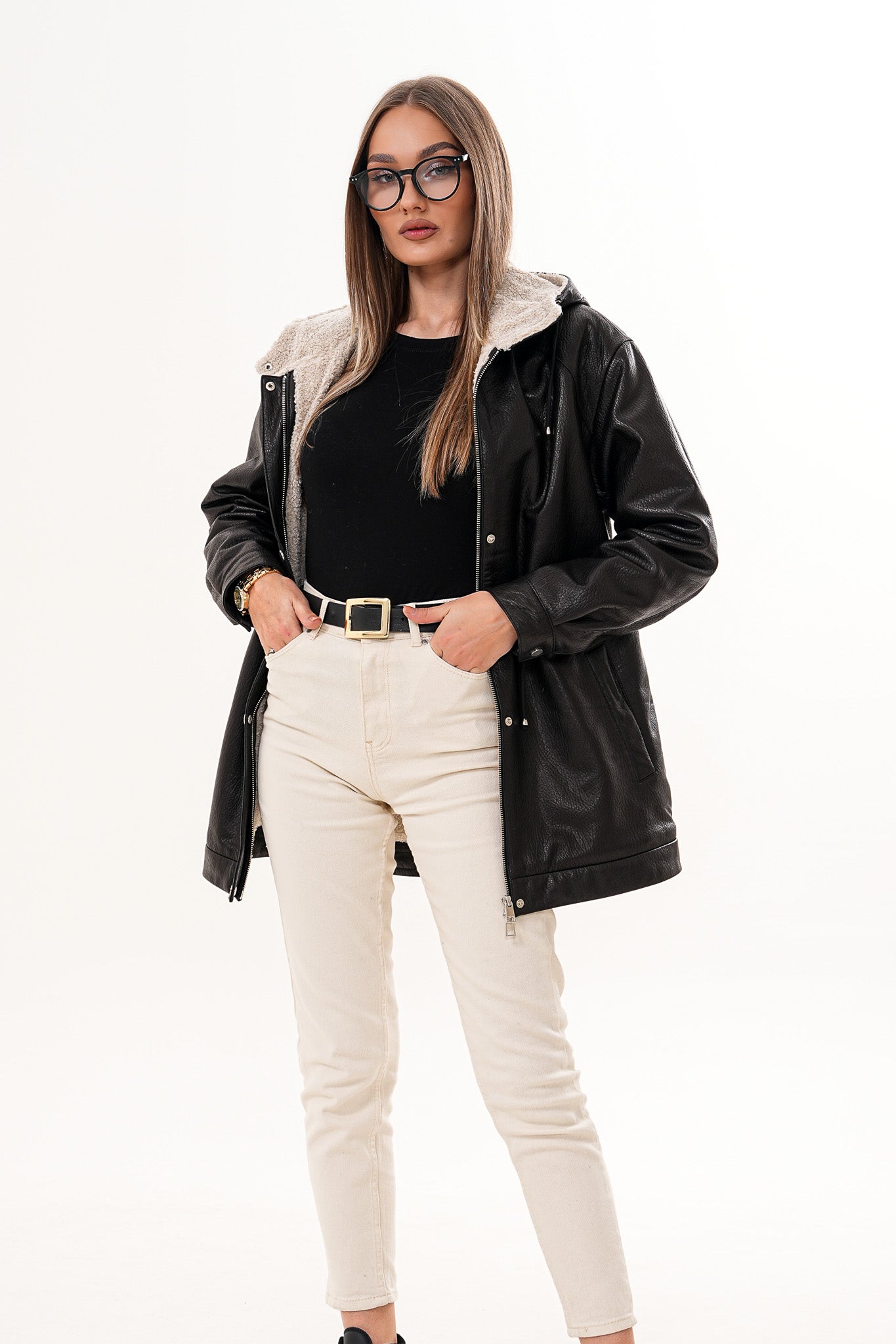 The Capri Black Hooded Leather Women Jacket
