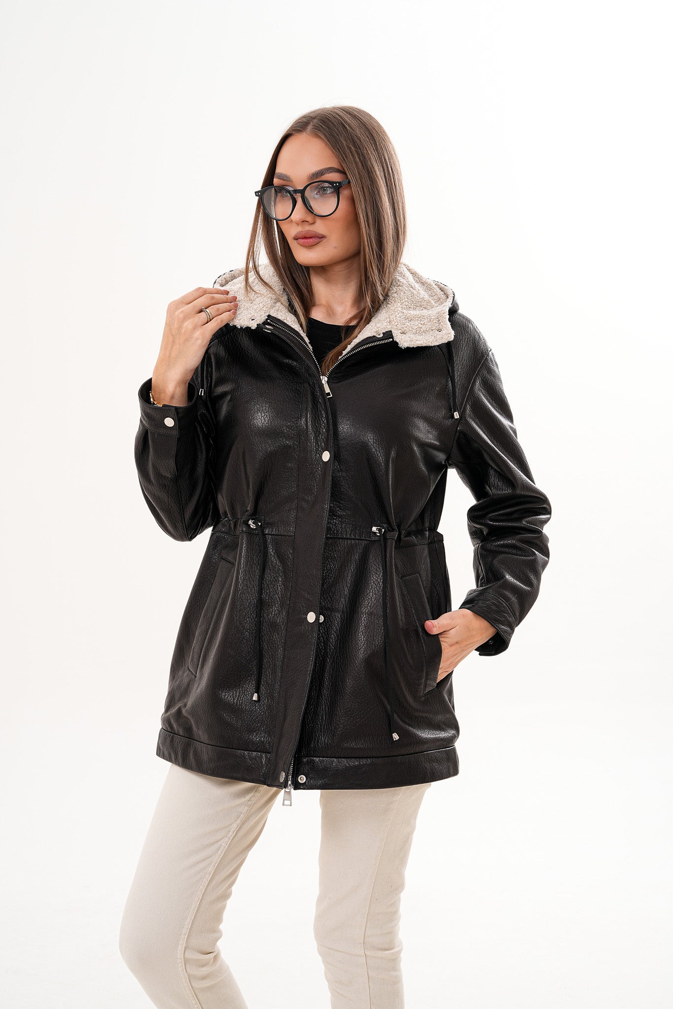The Capri Black Hooded Leather Women Jacket