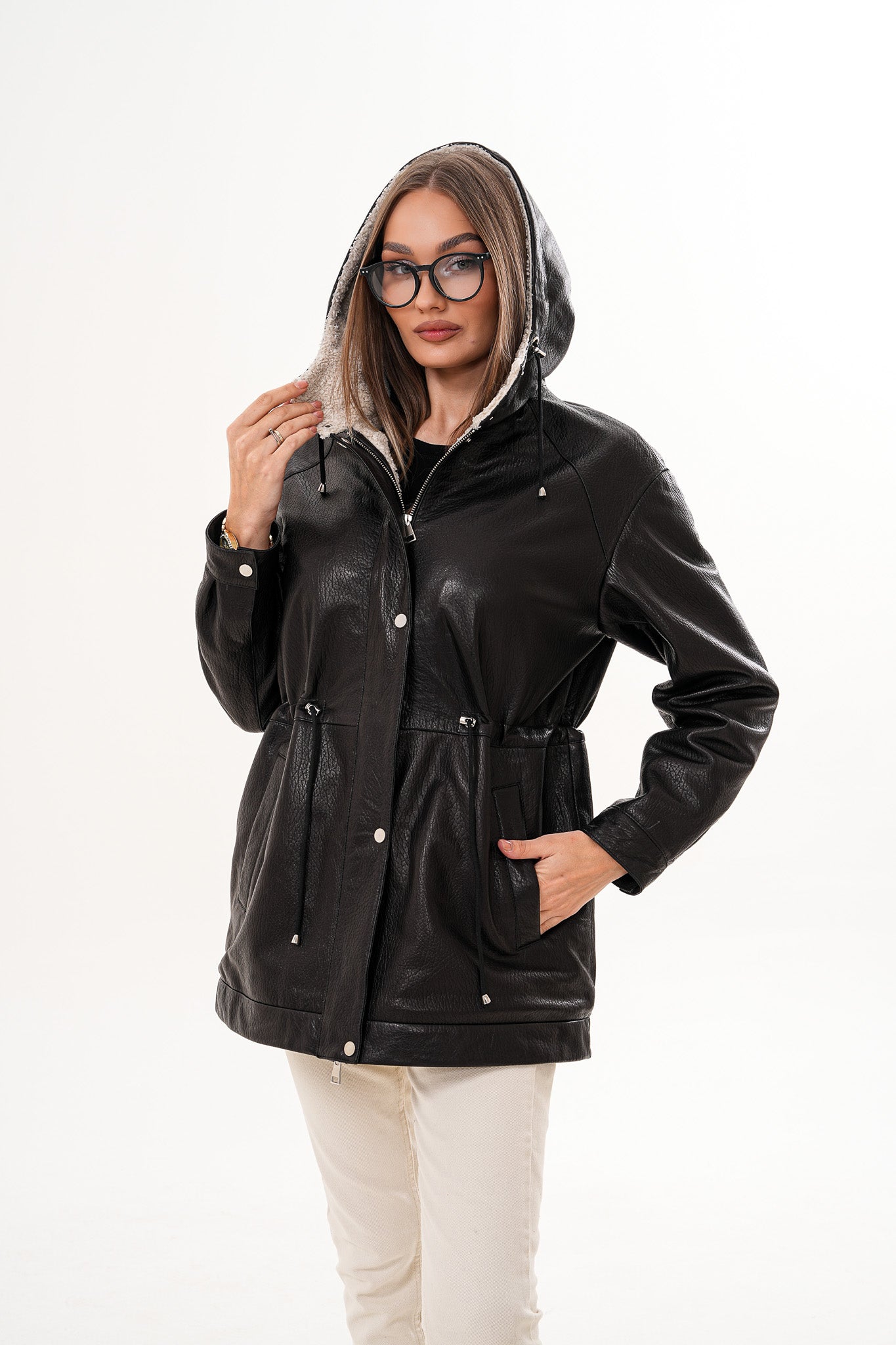 The Capri Black Hooded Leather Women Jacket