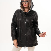 The Capri Black Hooded Leather Women Jacket