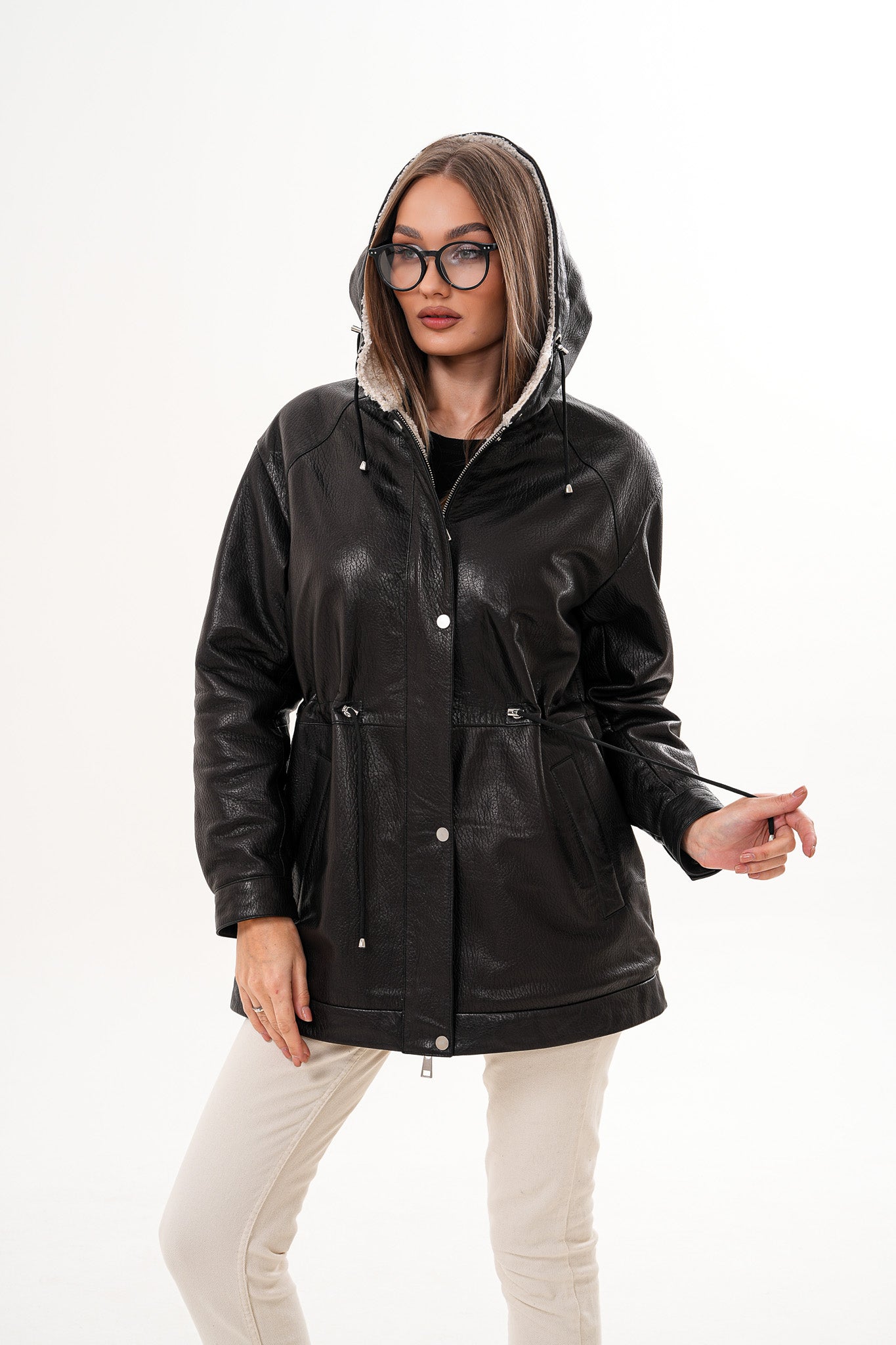 The Capri Black Hooded Leather Women Jacket