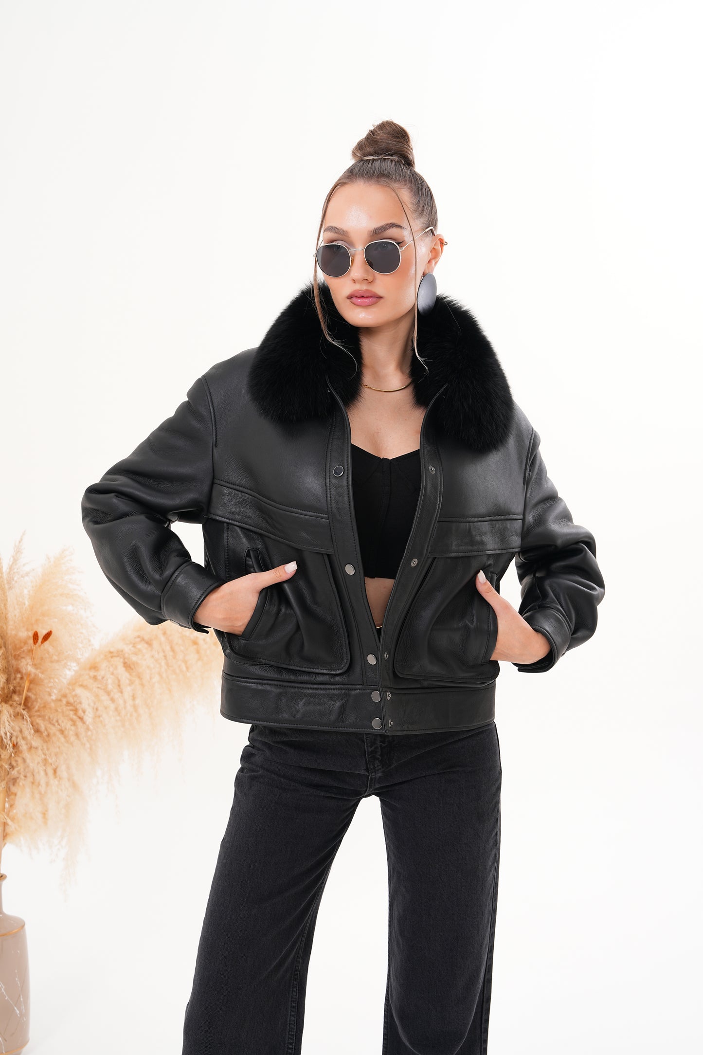 The Auretta Black Shearling Leather Women Jacket