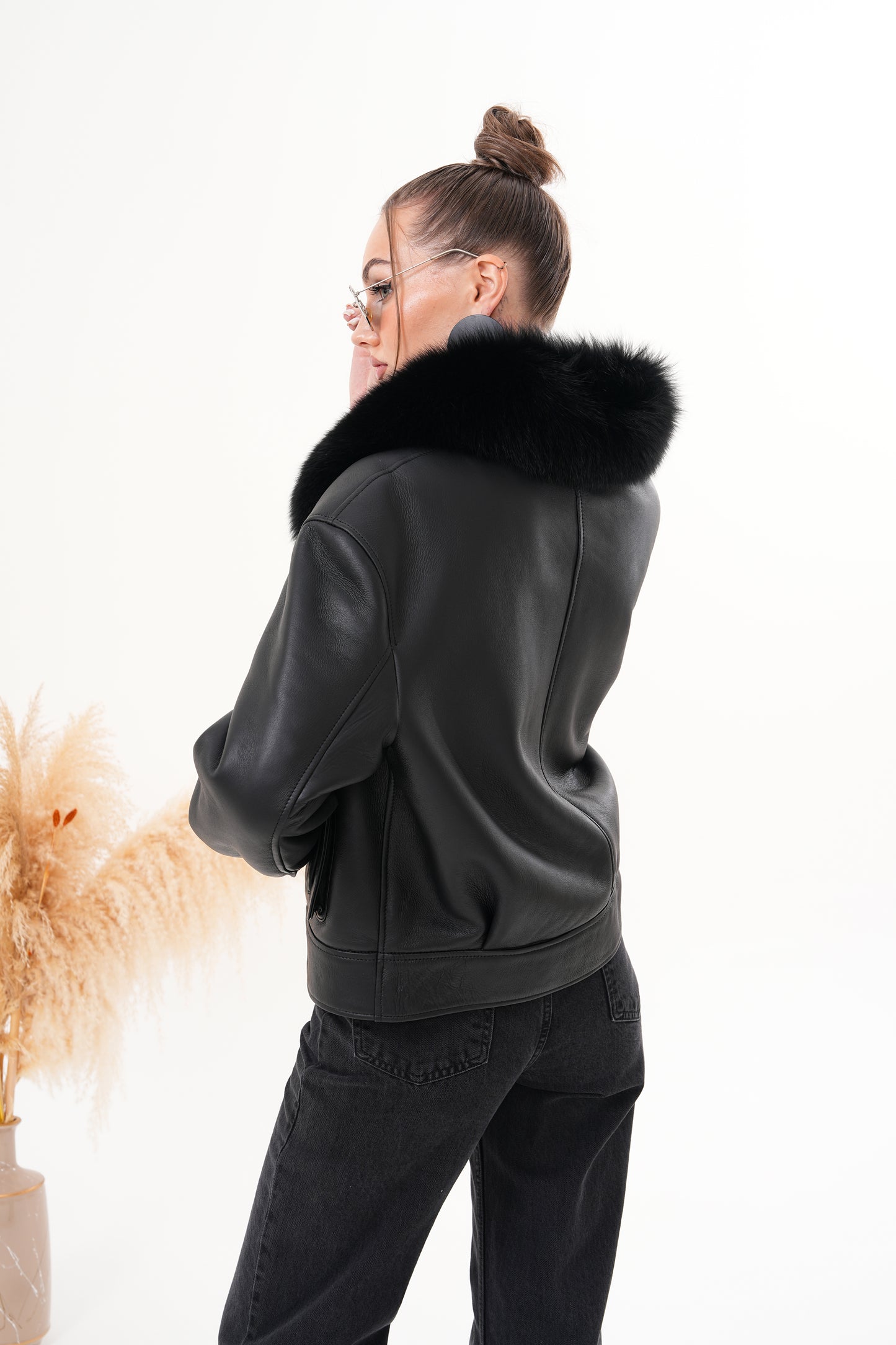 The Auretta Black Shearling Leather Women Jacket
