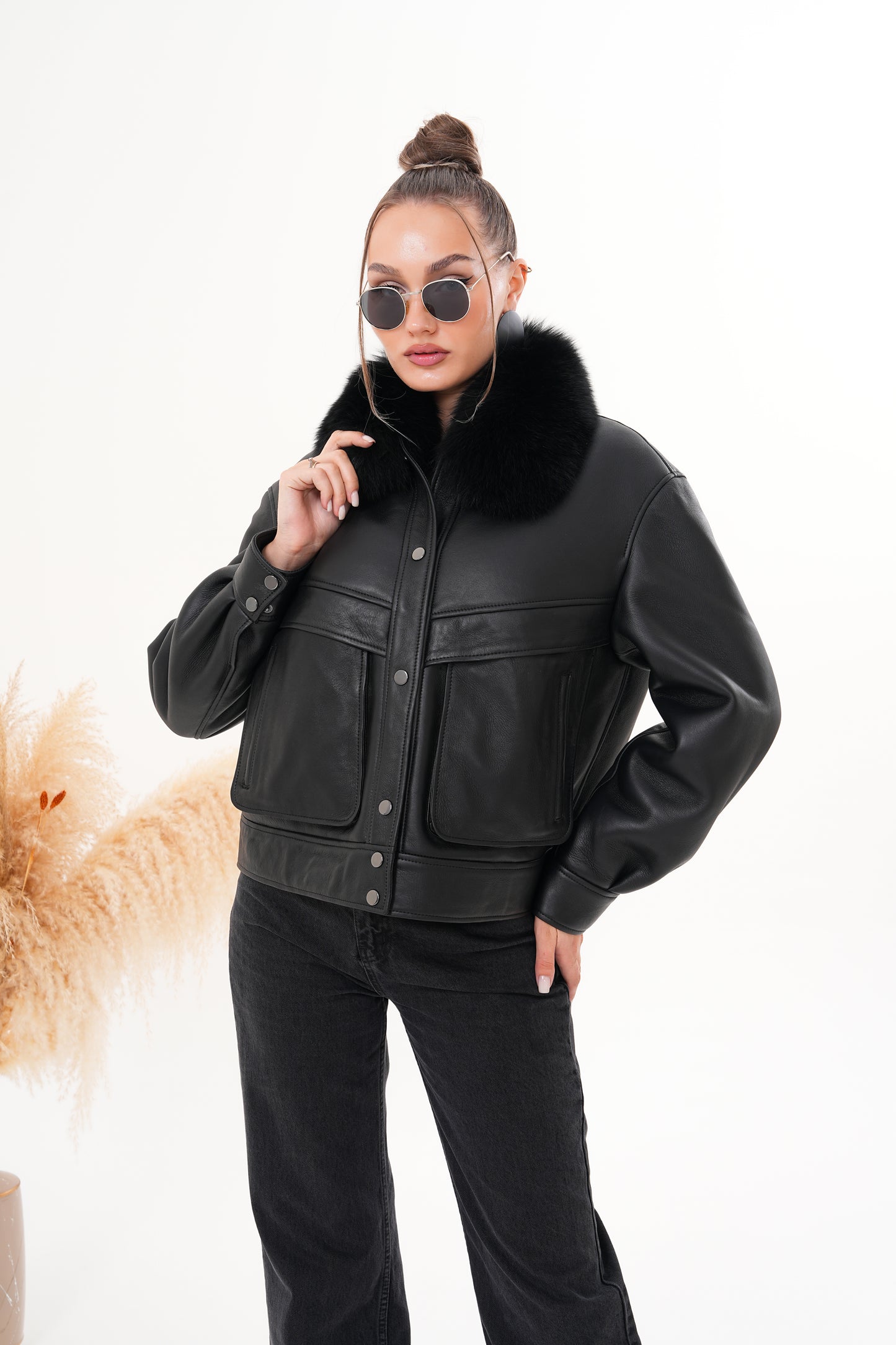 The Auretta Black Shearling Leather Women Jacket