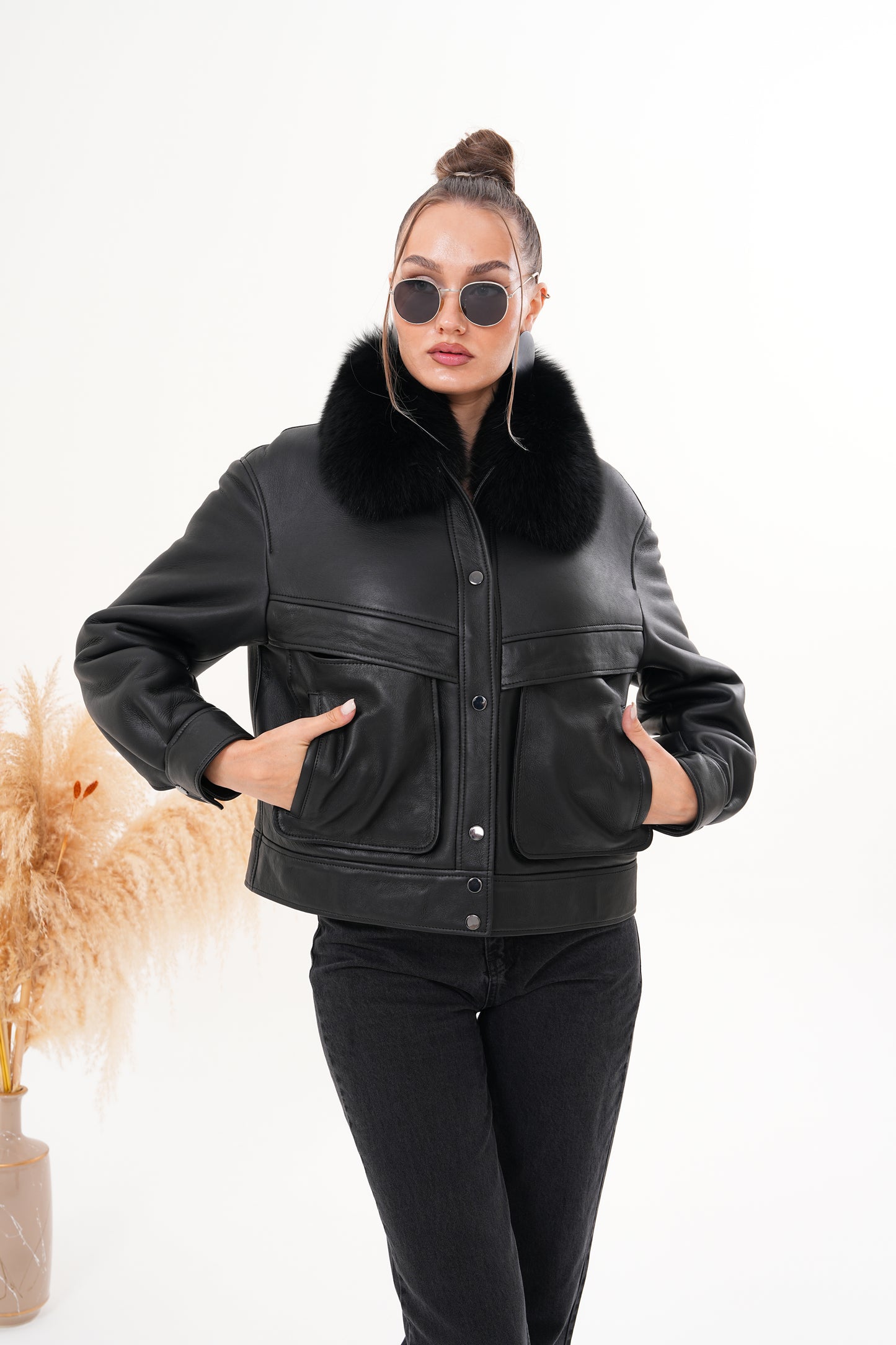 The Auretta Black Shearling Leather Women Jacket