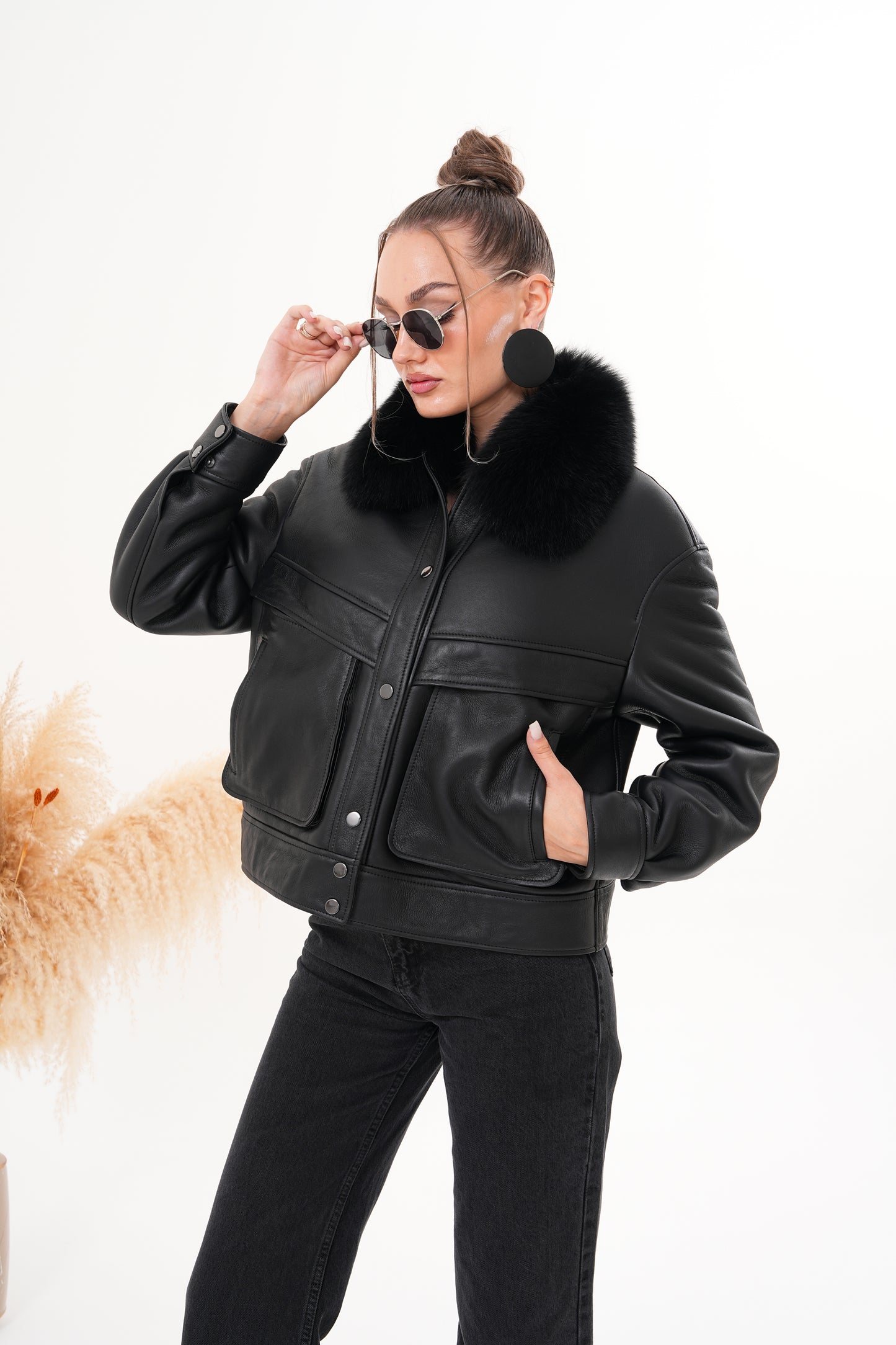 The Auretta Black Shearling Leather Women Jacket