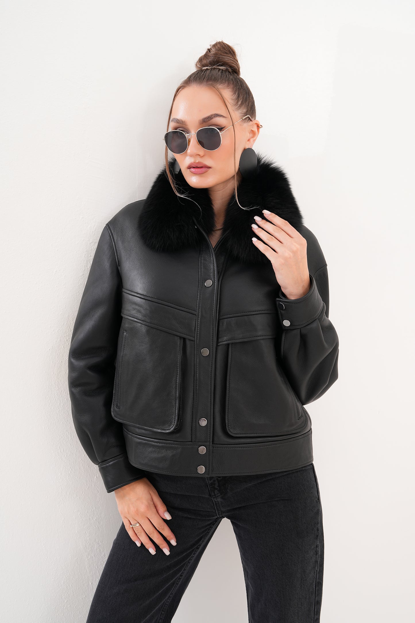 The Auretta Black Shearling Leather Women Jacket