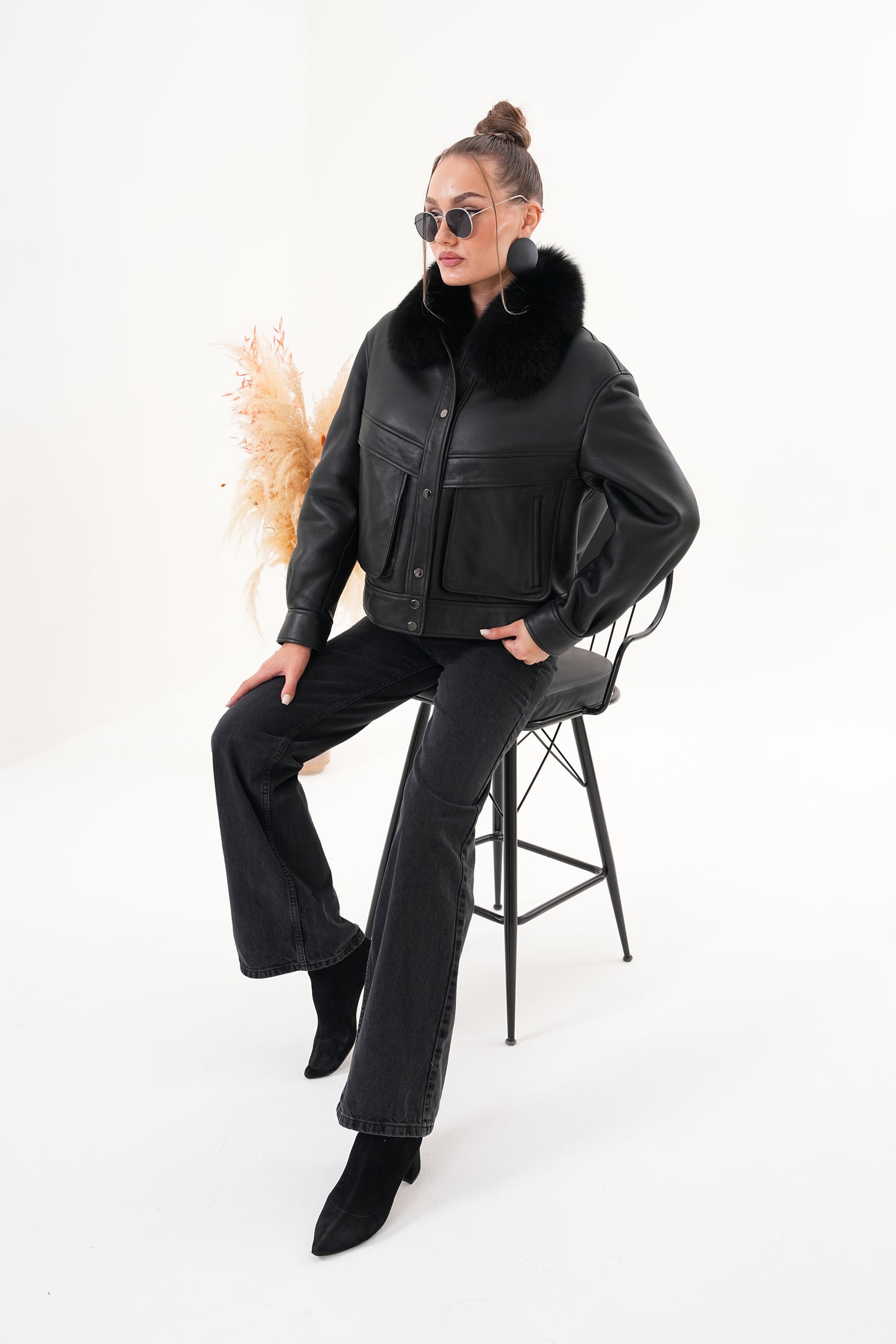 The Auretta Black Shearling Leather Women Jacket