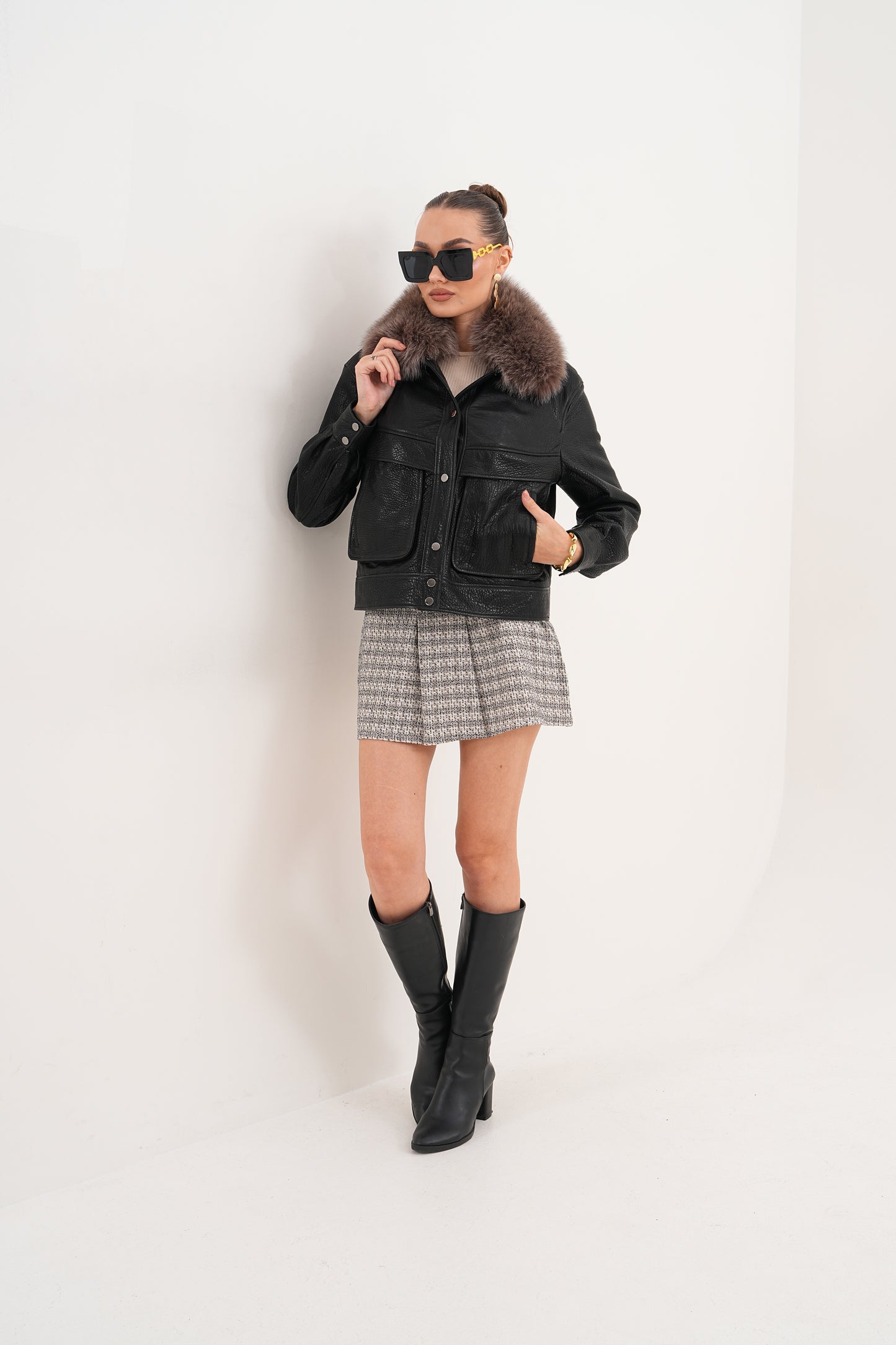 The Auretta Textured Leather Women Jacket