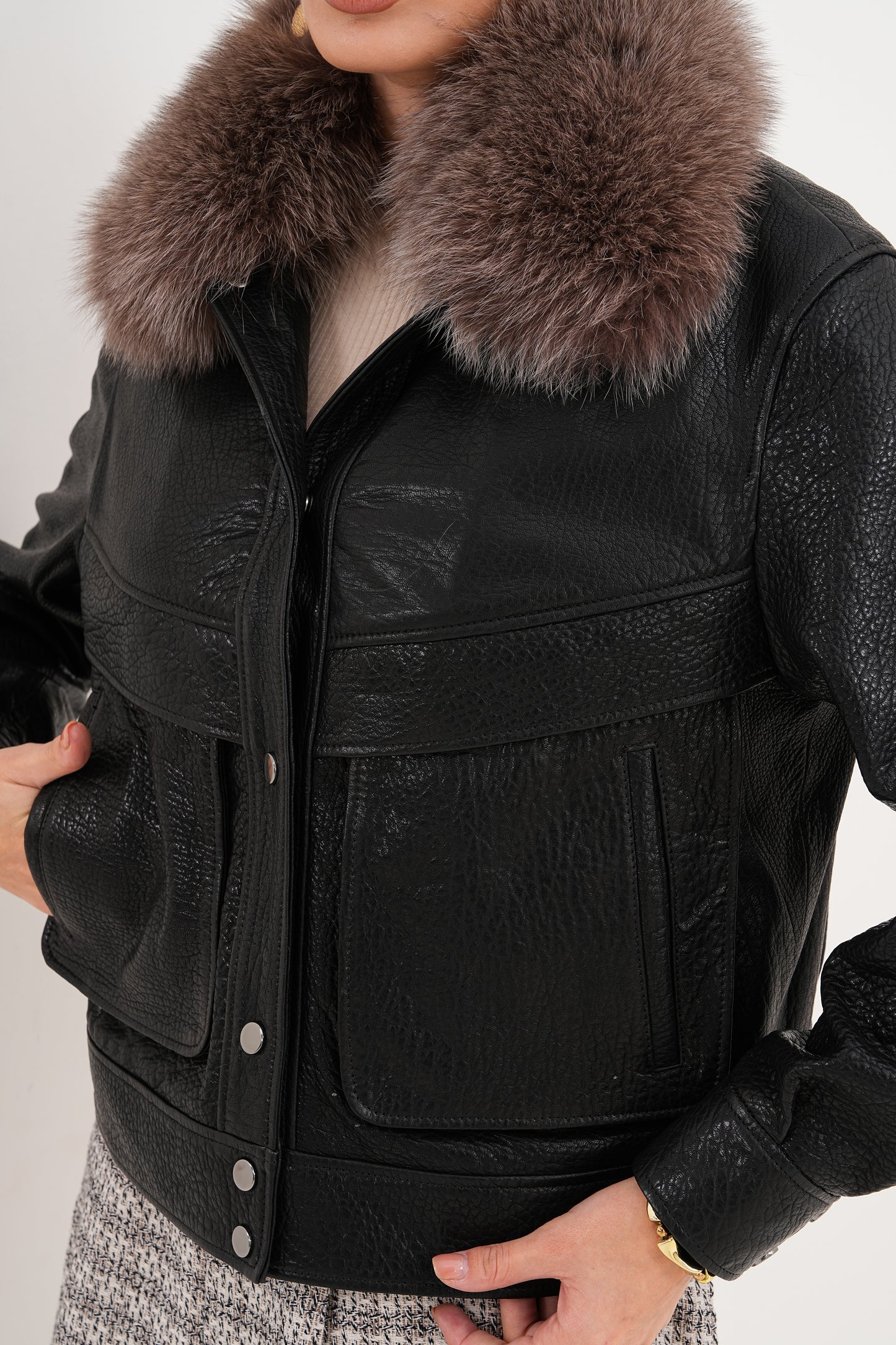 The Auretta Textured Leather Women Jacket