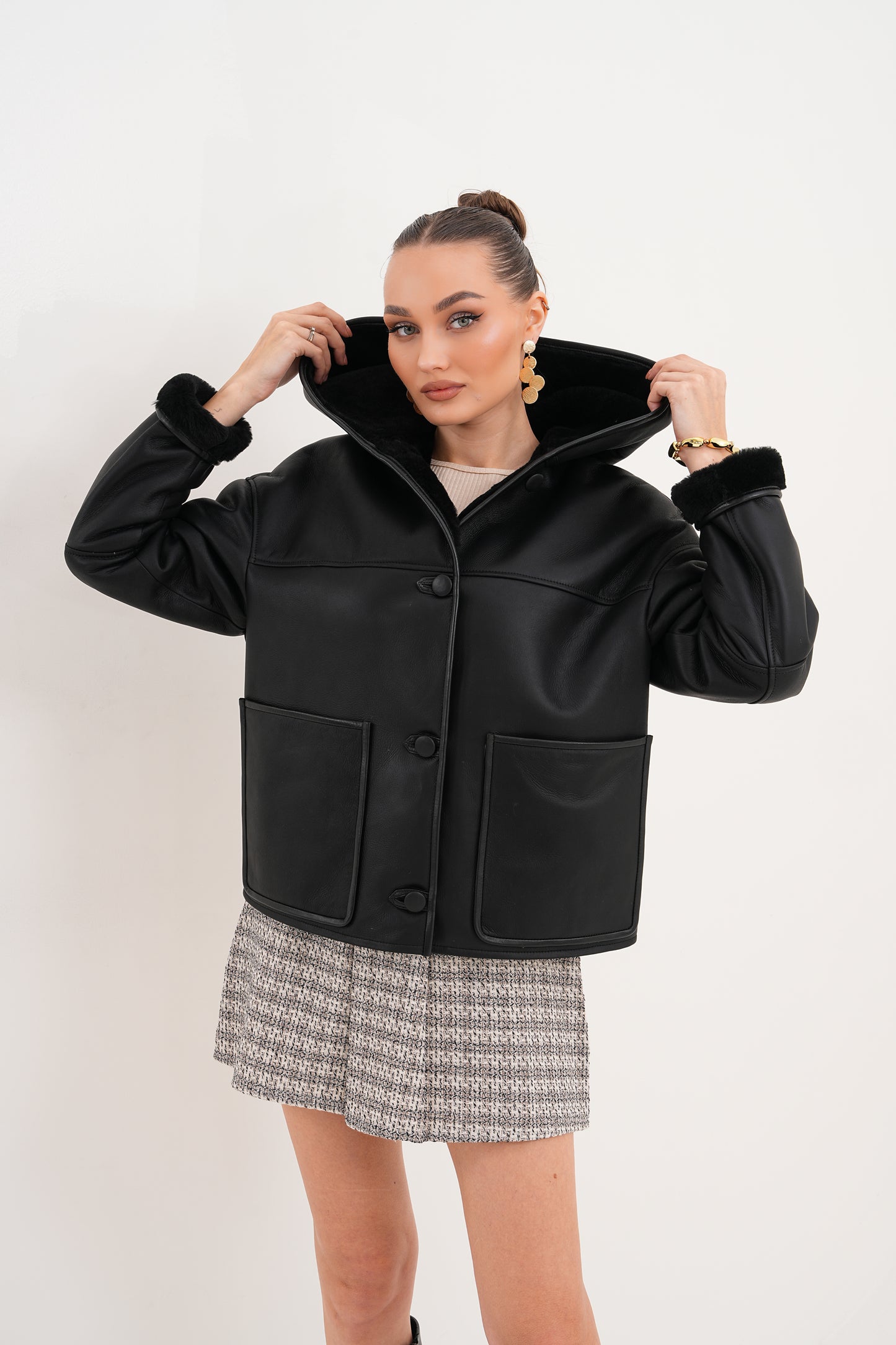 The Arlena Black Shearling Leather Women Jacket