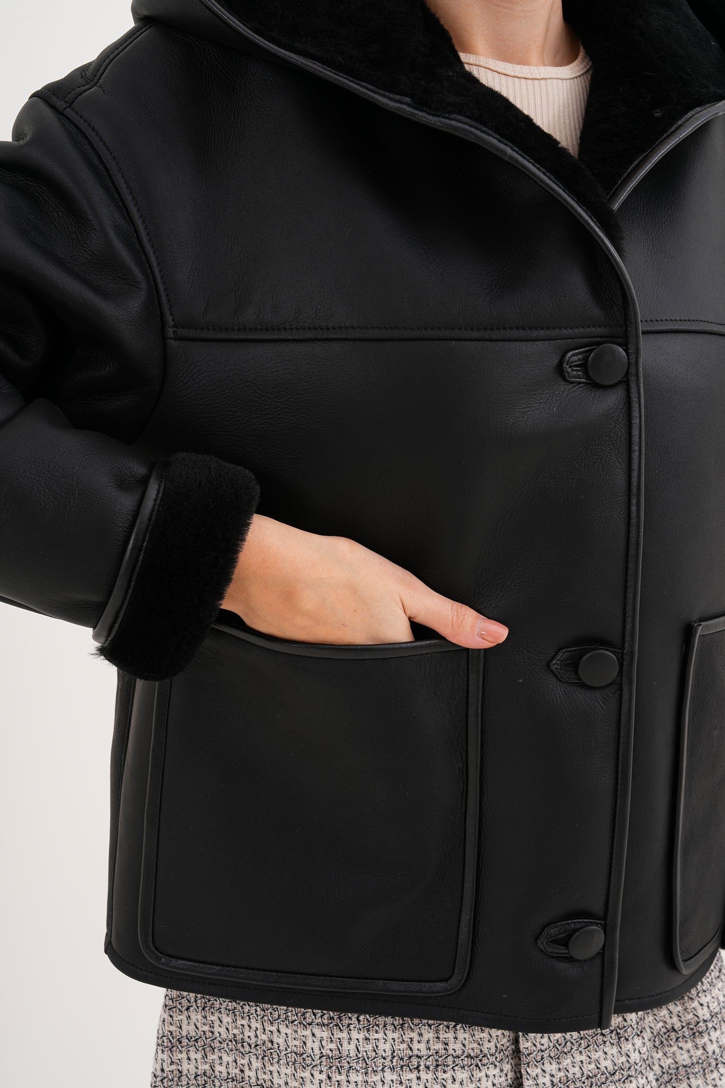 The Arlena Black Shearling Leather Women Jacket