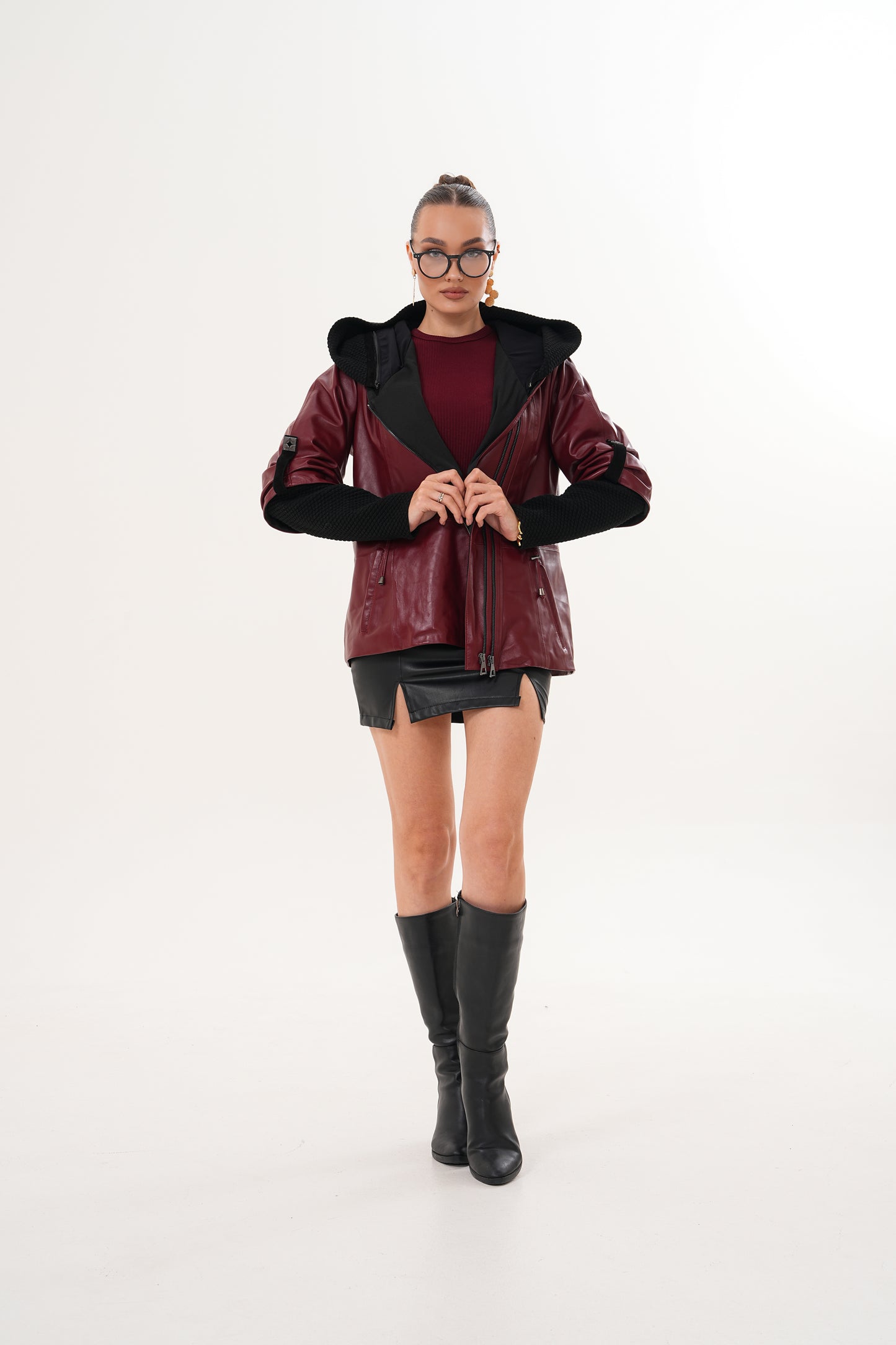 The Hudson Burgundy Leather Women Jacket