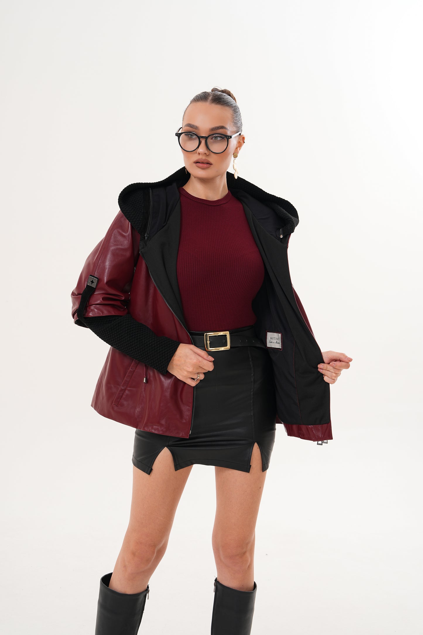The Hudson Burgundy Leather Women Jacket