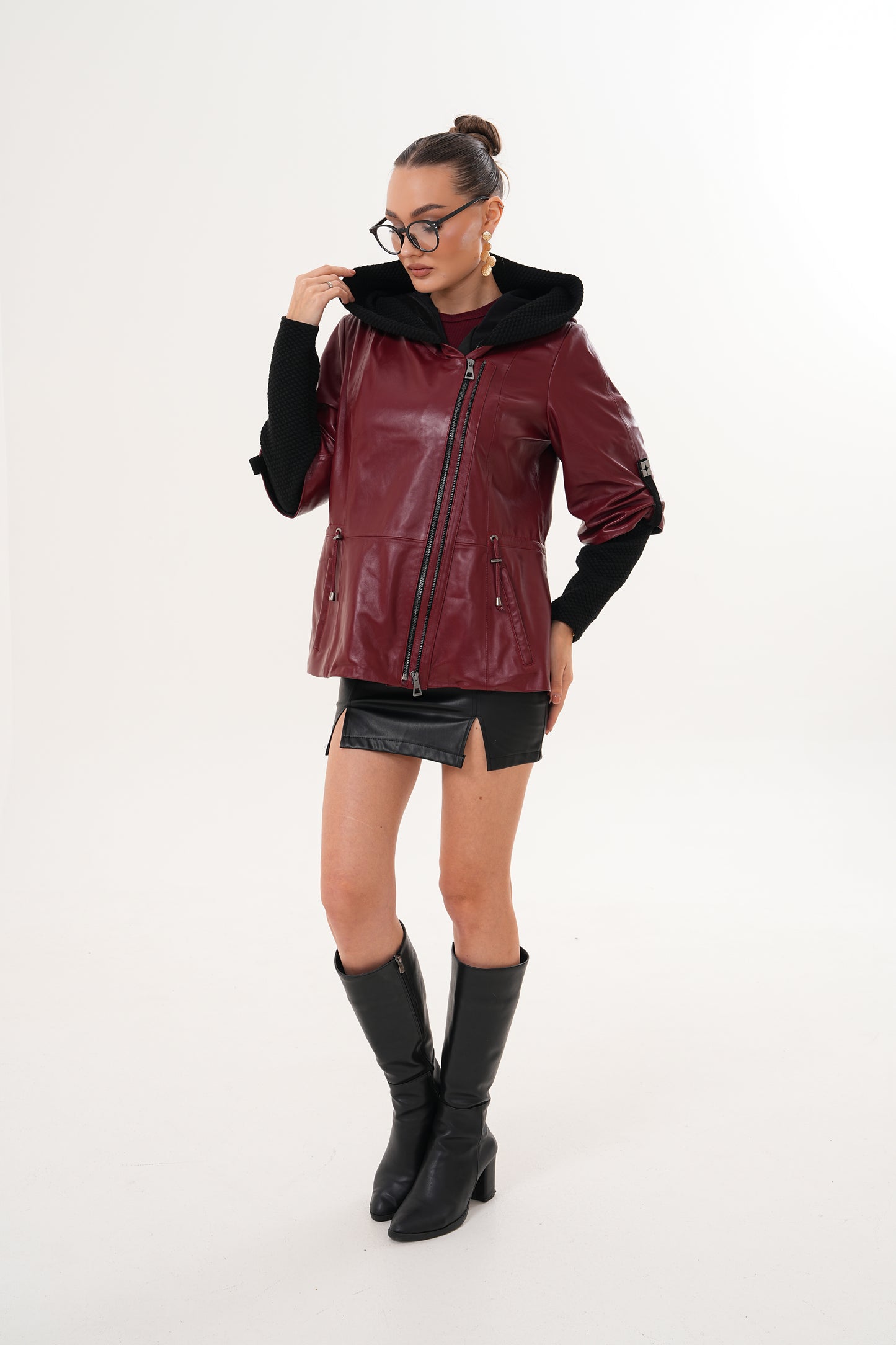The Hudson Burgundy Leather Women Jacket