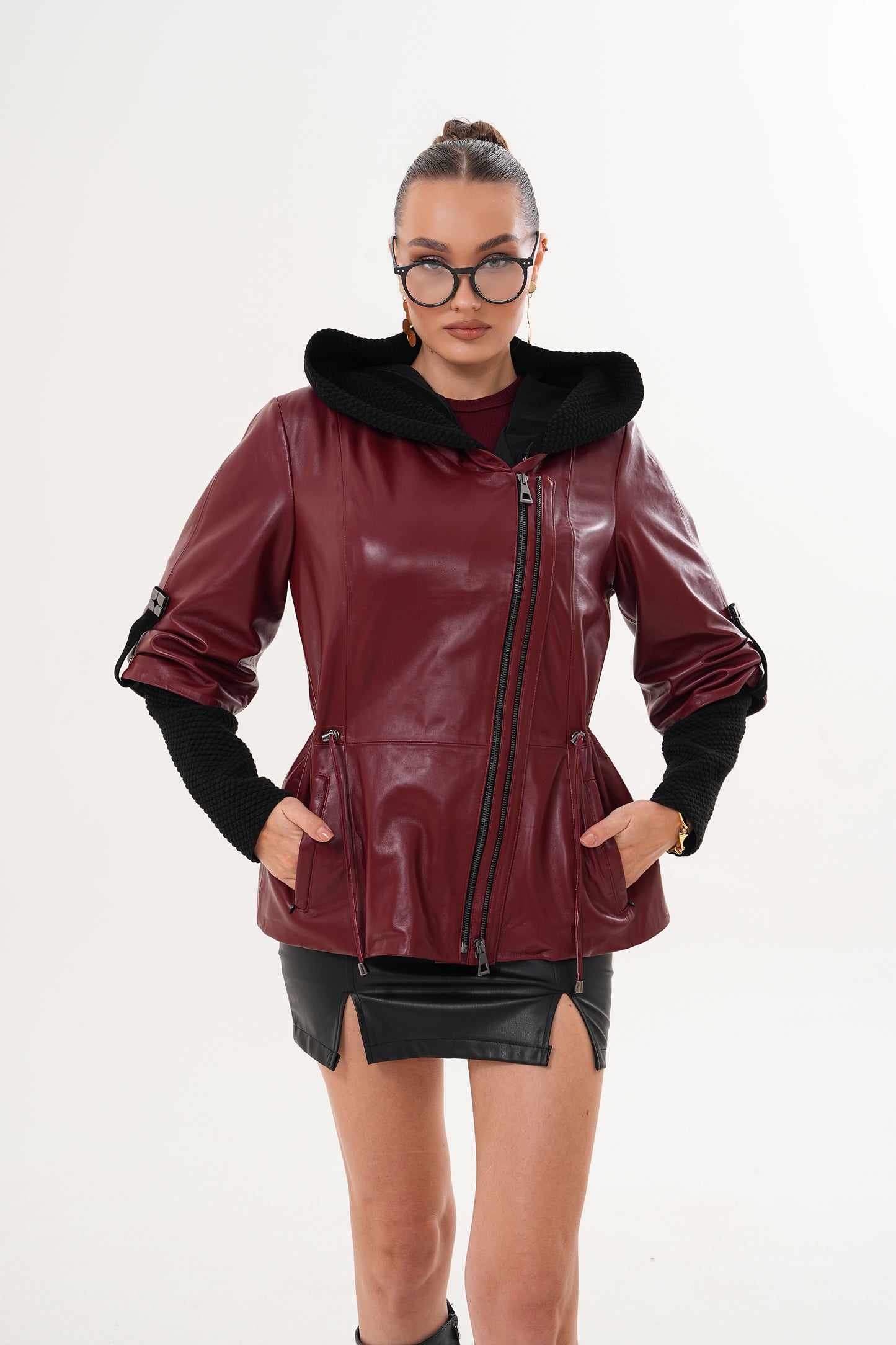 The Hudson Burgundy Leather Women Jacket