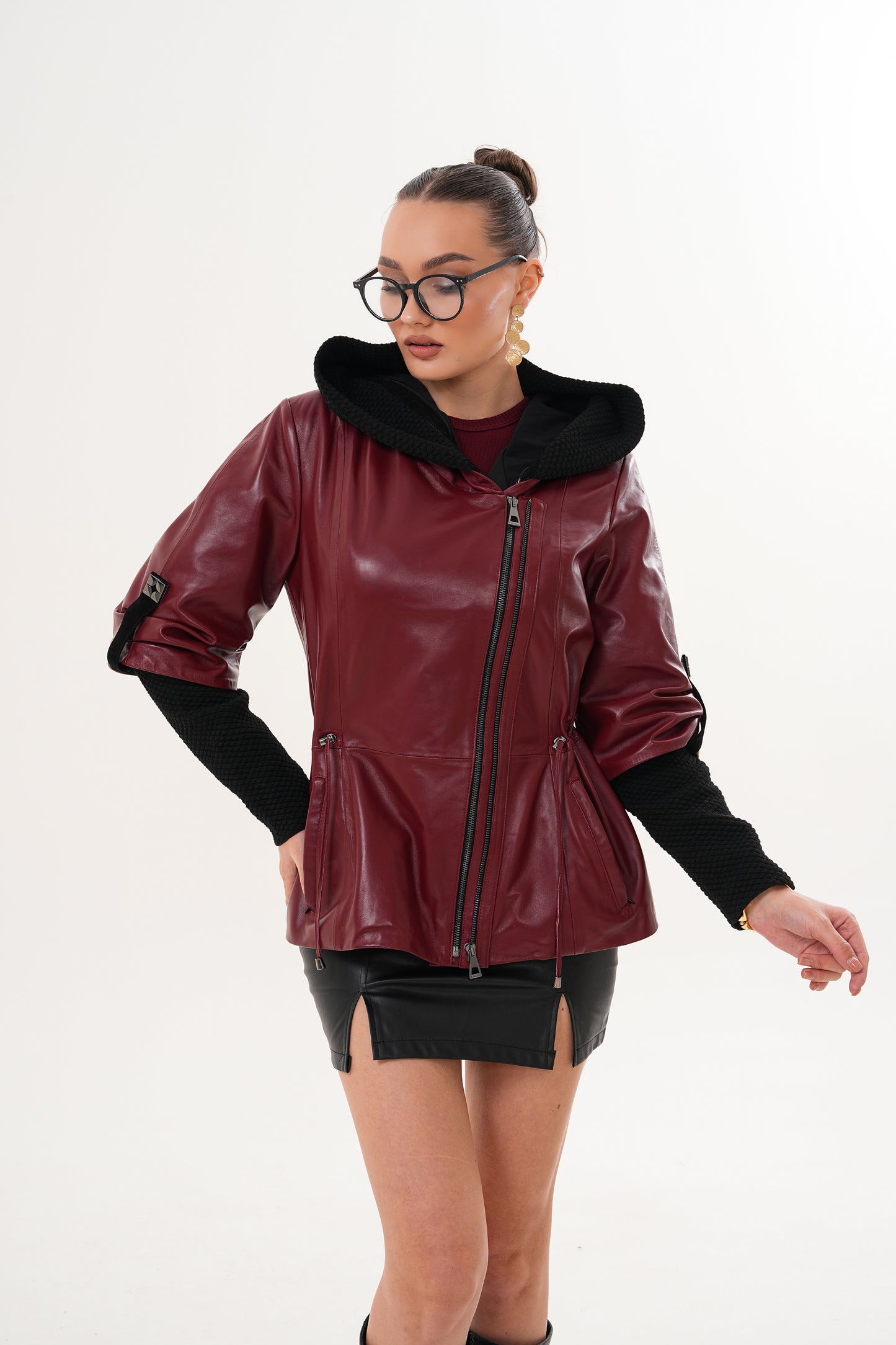 The Hudson Burgundy Leather Women Jacket