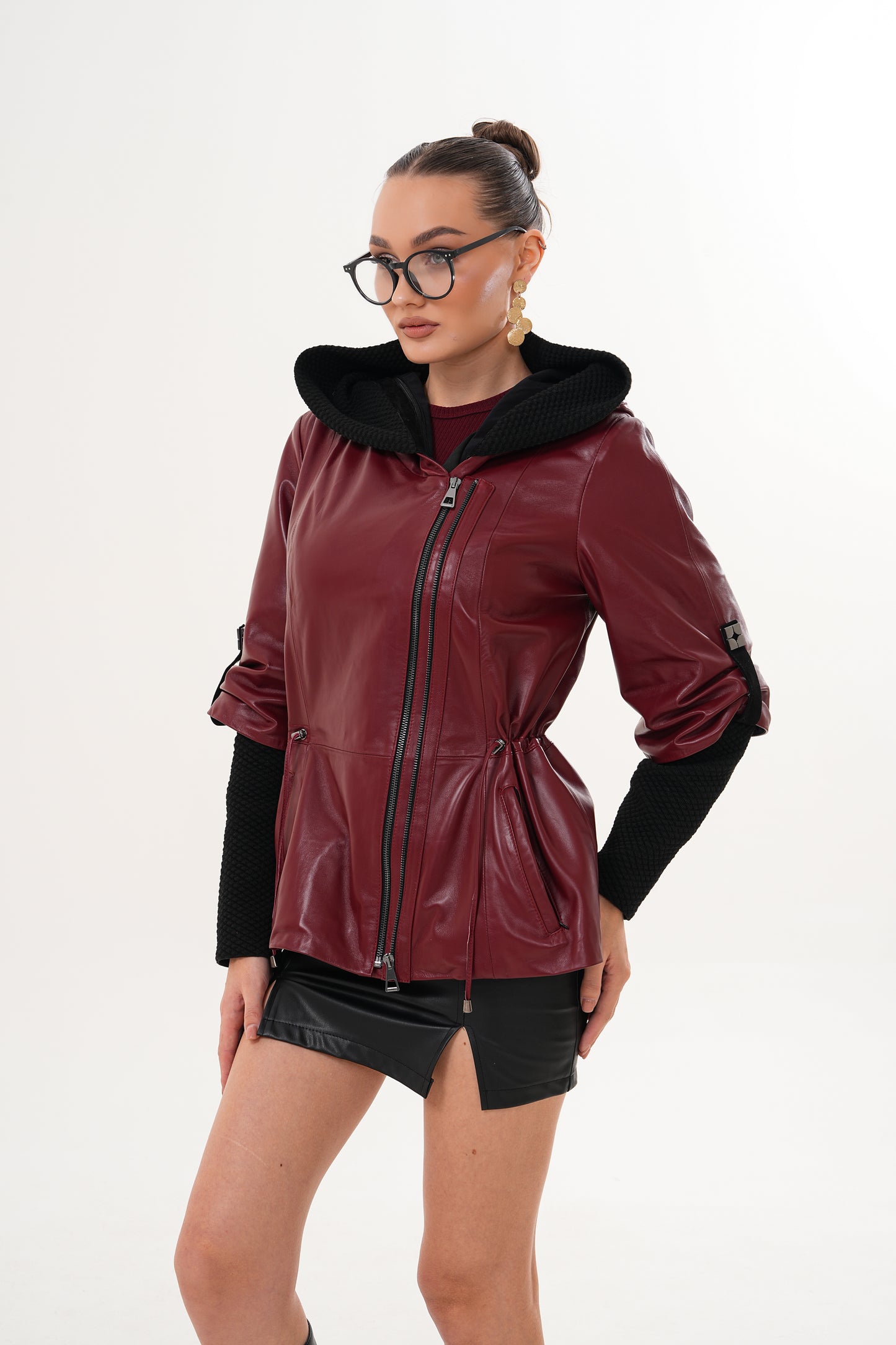 The Hudson Burgundy Leather Women Jacket