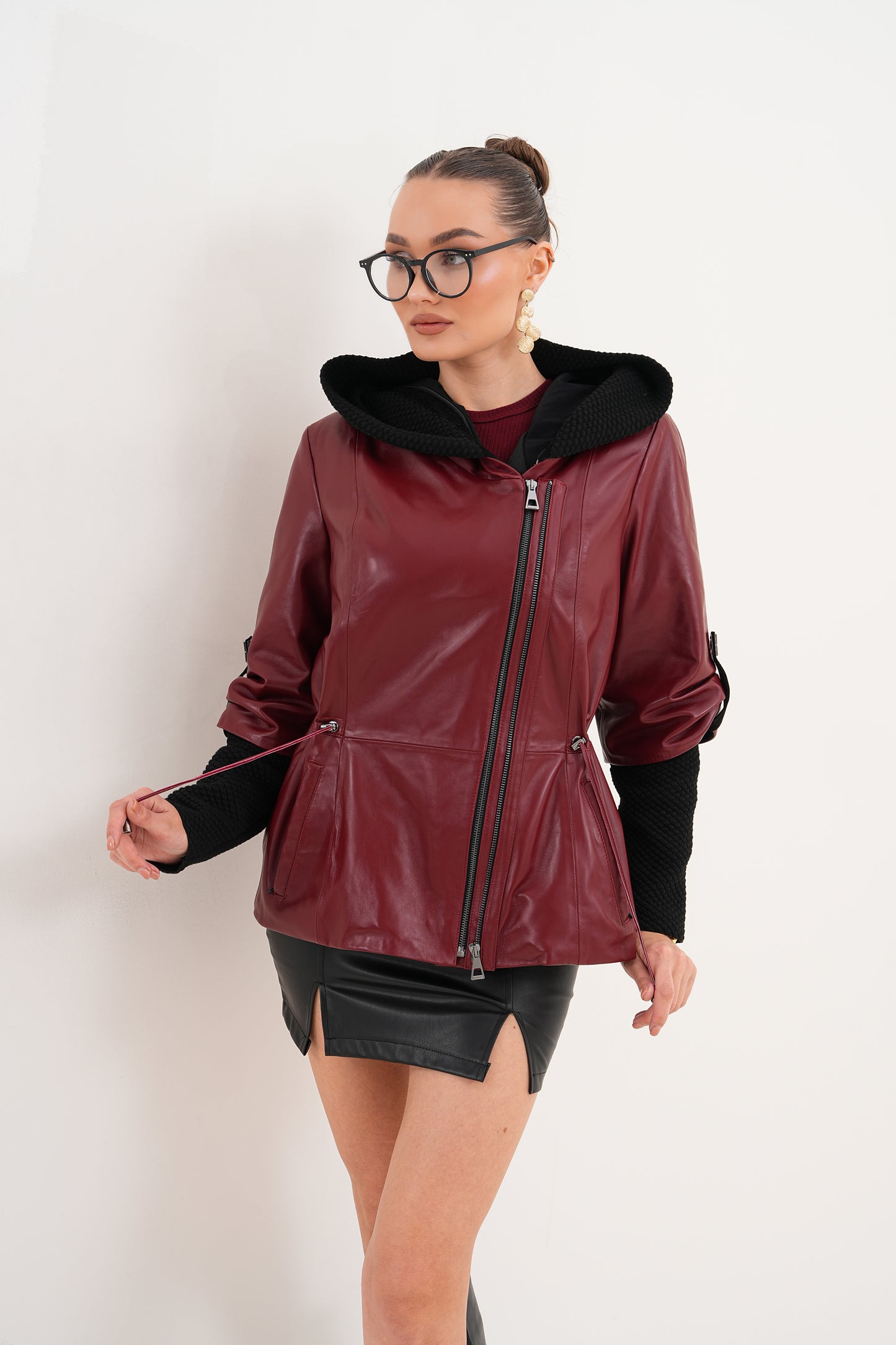 The Hudson Burgundy Leather Women Jacket