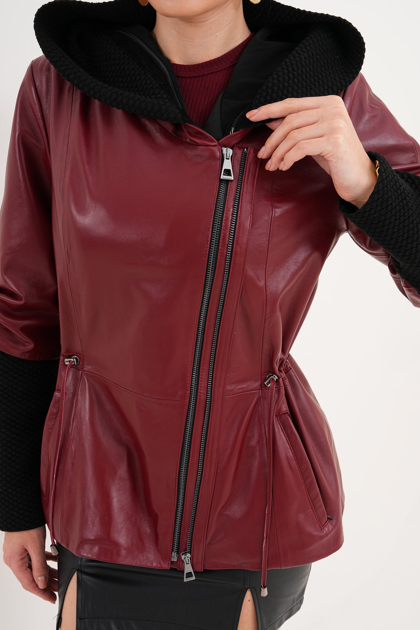 The Hudson Burgundy Leather Women Jacket