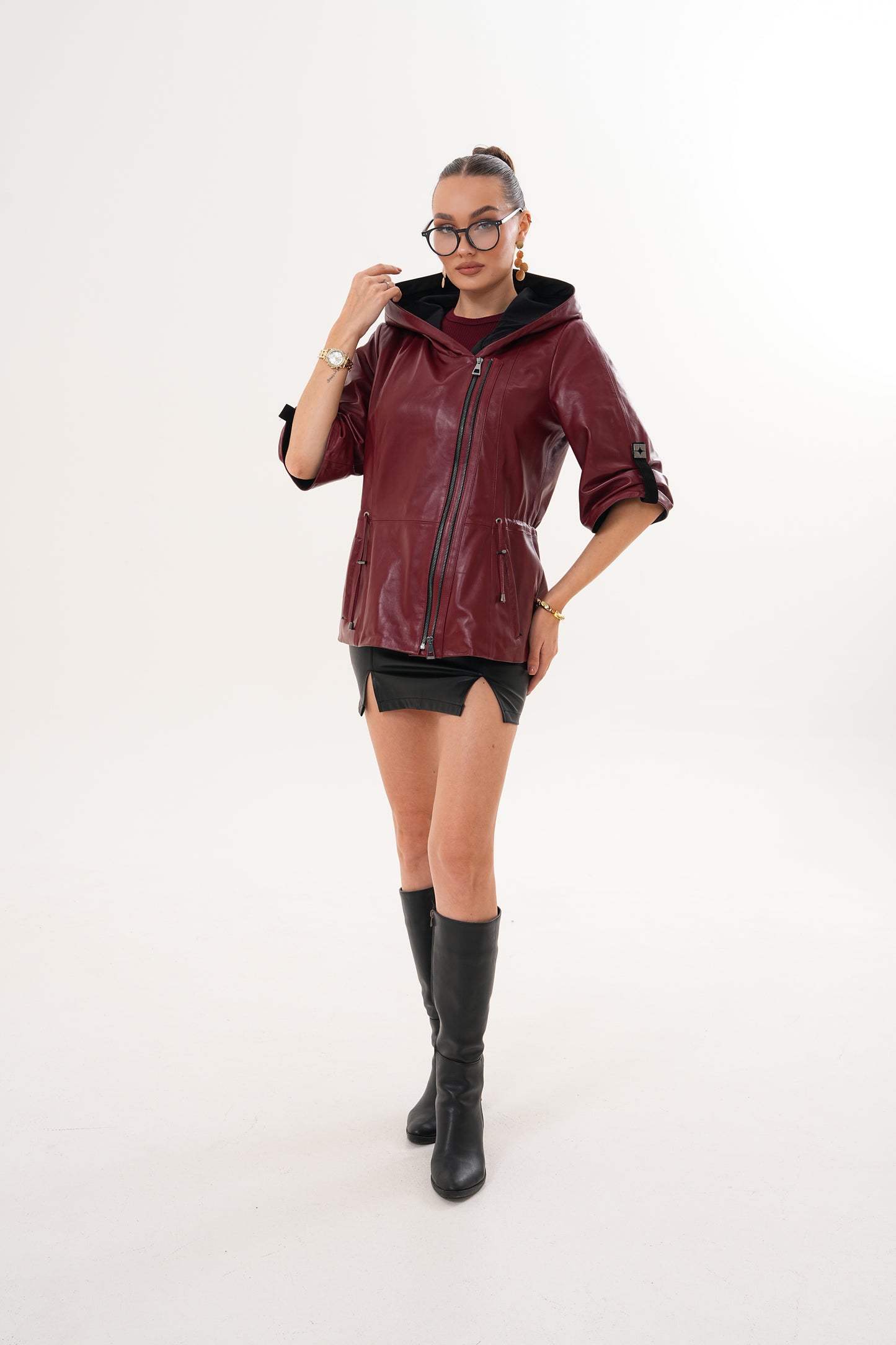 The Hudson Burgundy Leather Women Jacket