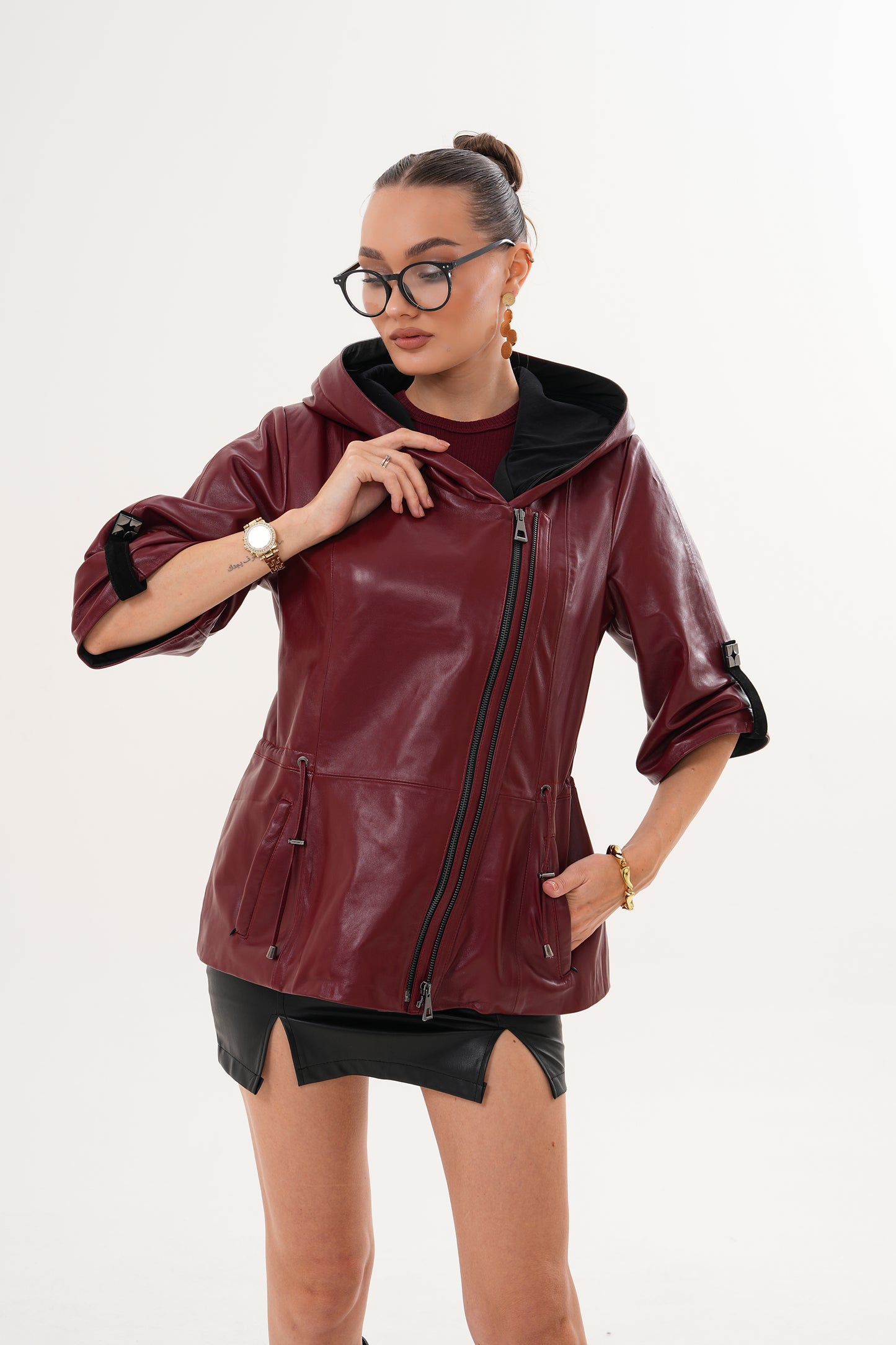 The Hudson Burgundy Leather Women Jacket