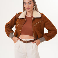 The Amber Shearling Collar Suede Women Leather Jacket