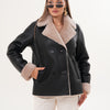 The Zurich Double-Breasted Cream Shearling Collar Leather Women Jacket