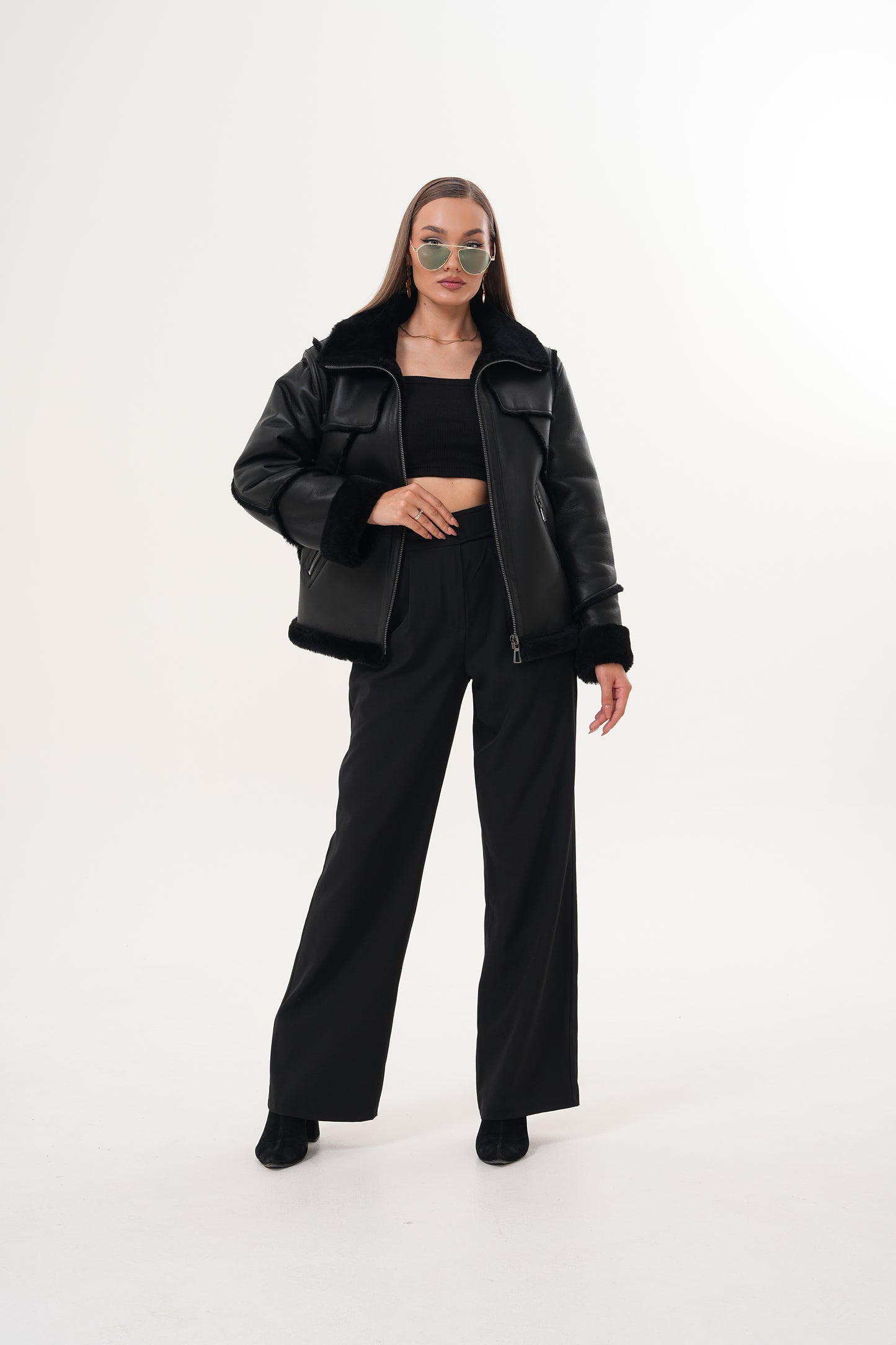 The Denali Black Shearling Leather Women Jacket