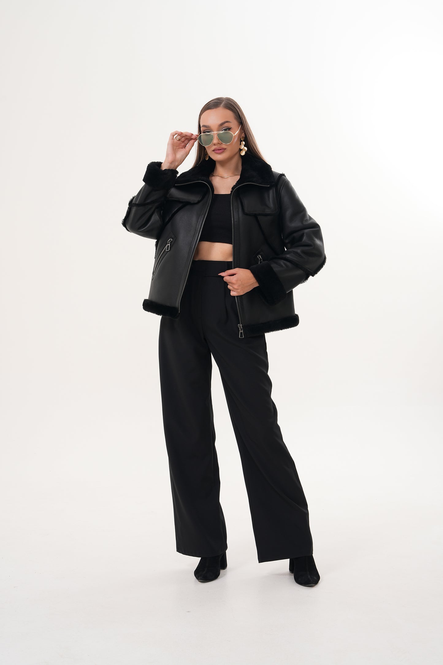 The Denali Black Shearling Leather Women Jacket