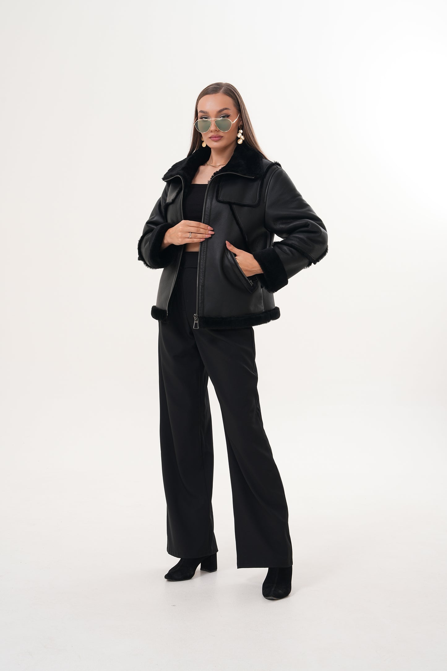 The Denali Black Shearling Leather Women Jacket