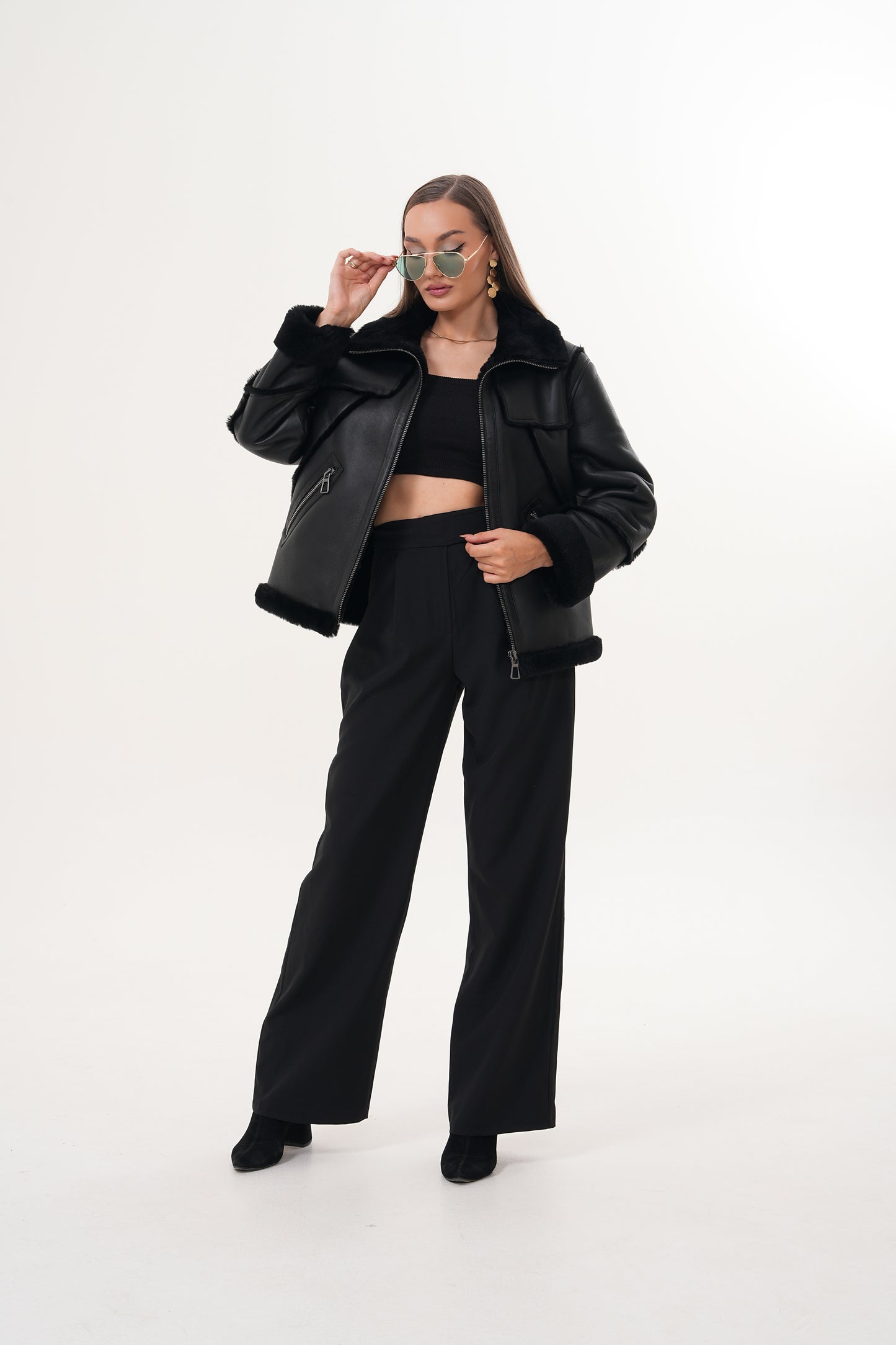 The Denali Black Shearling Leather Women Jacket