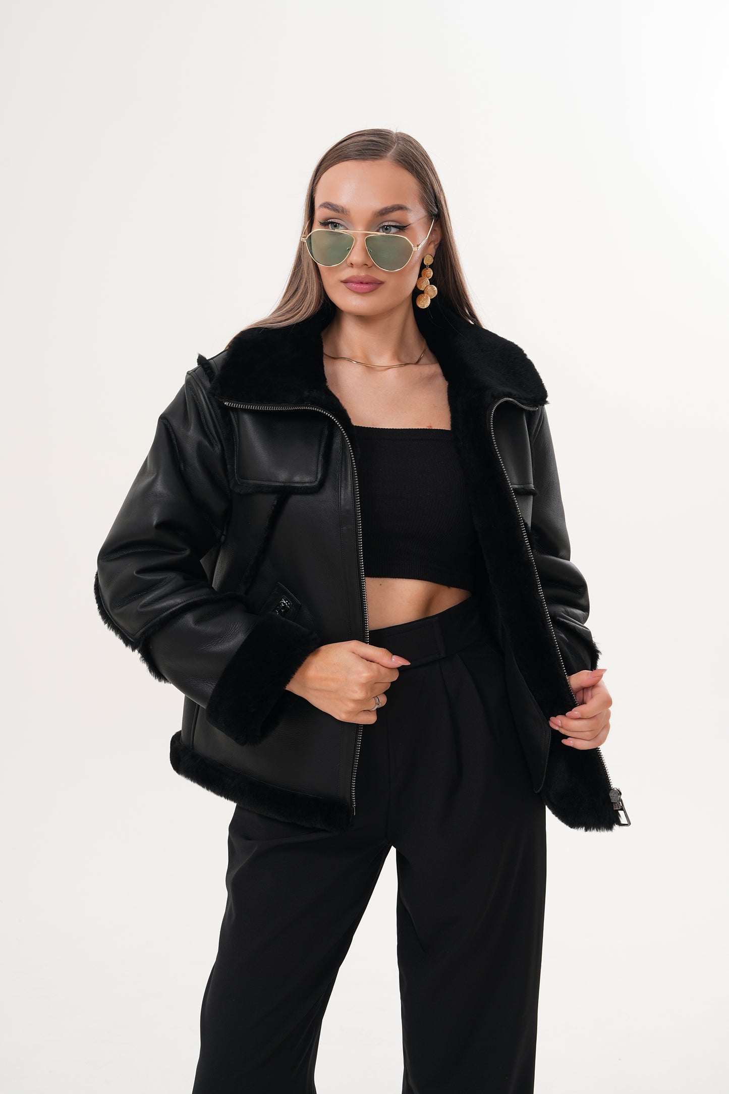 The Denali Black Shearling Leather Women Jacket