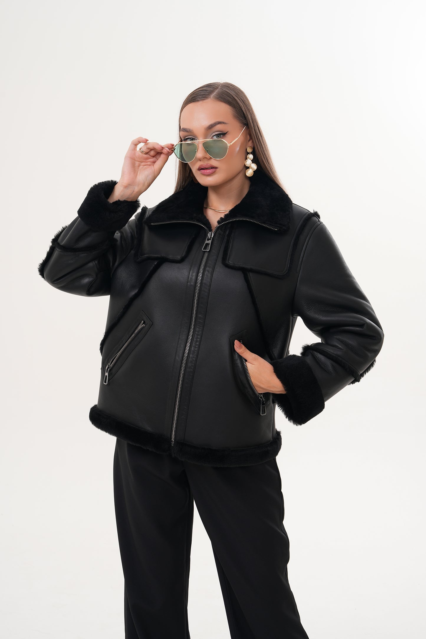 The Denali Black Shearling Leather Women Jacket