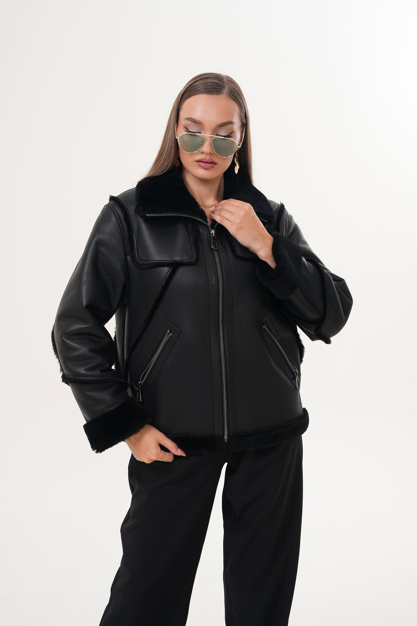The Denali Black Shearling Leather Women Jacket