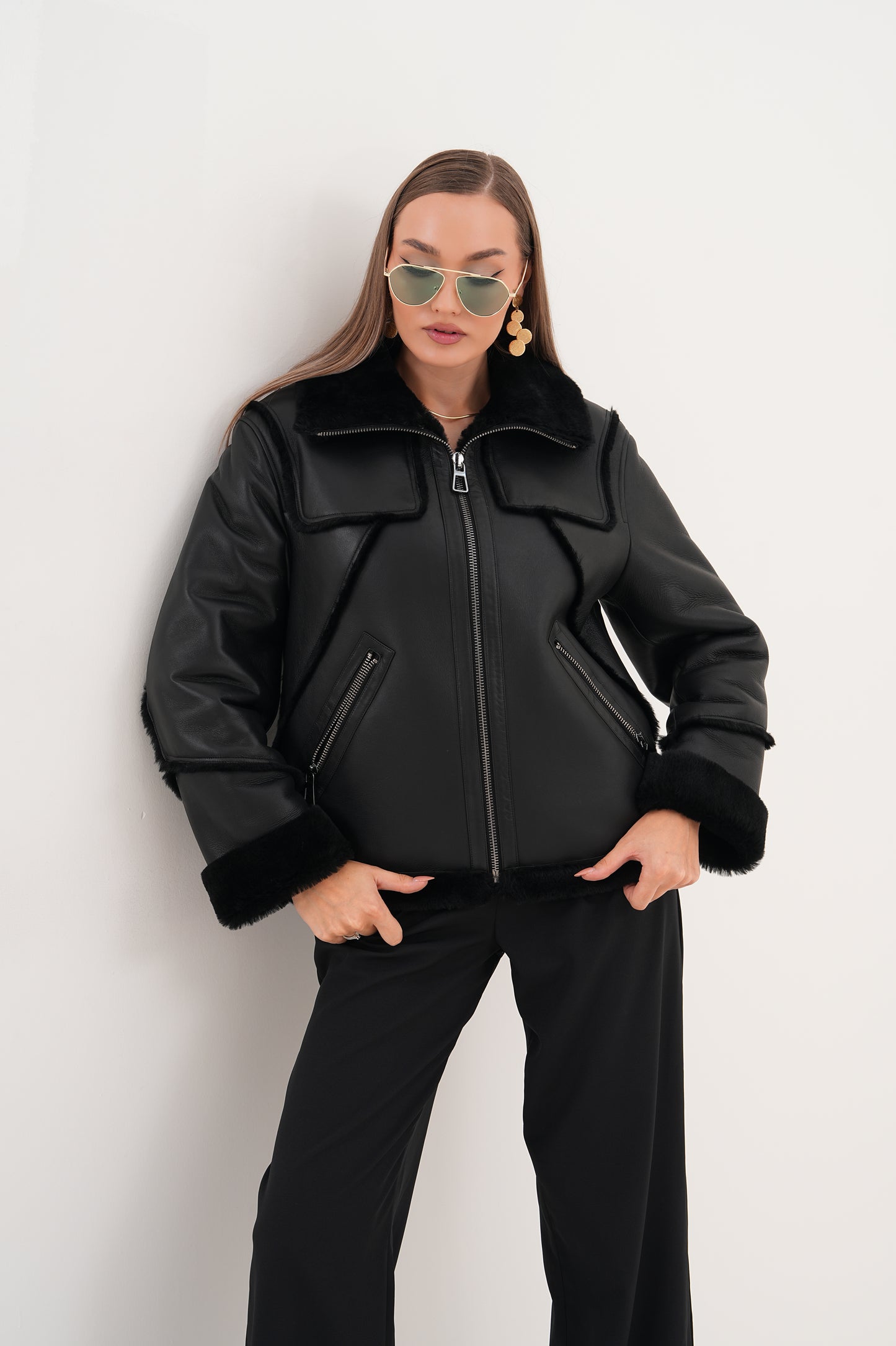 The Denali Black Shearling Leather Women Jacket