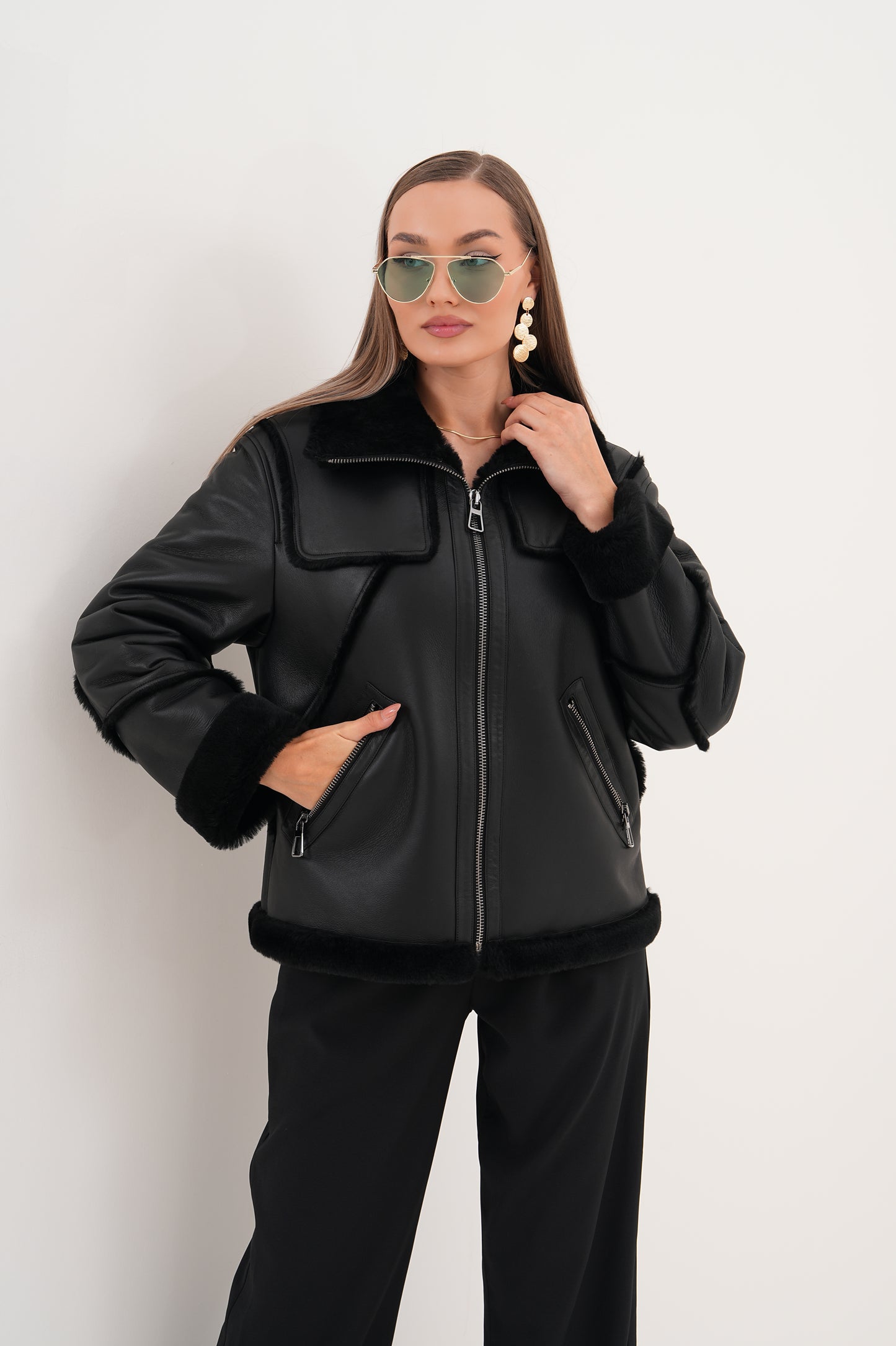 The Denali Black Shearling Leather Women Jacket
