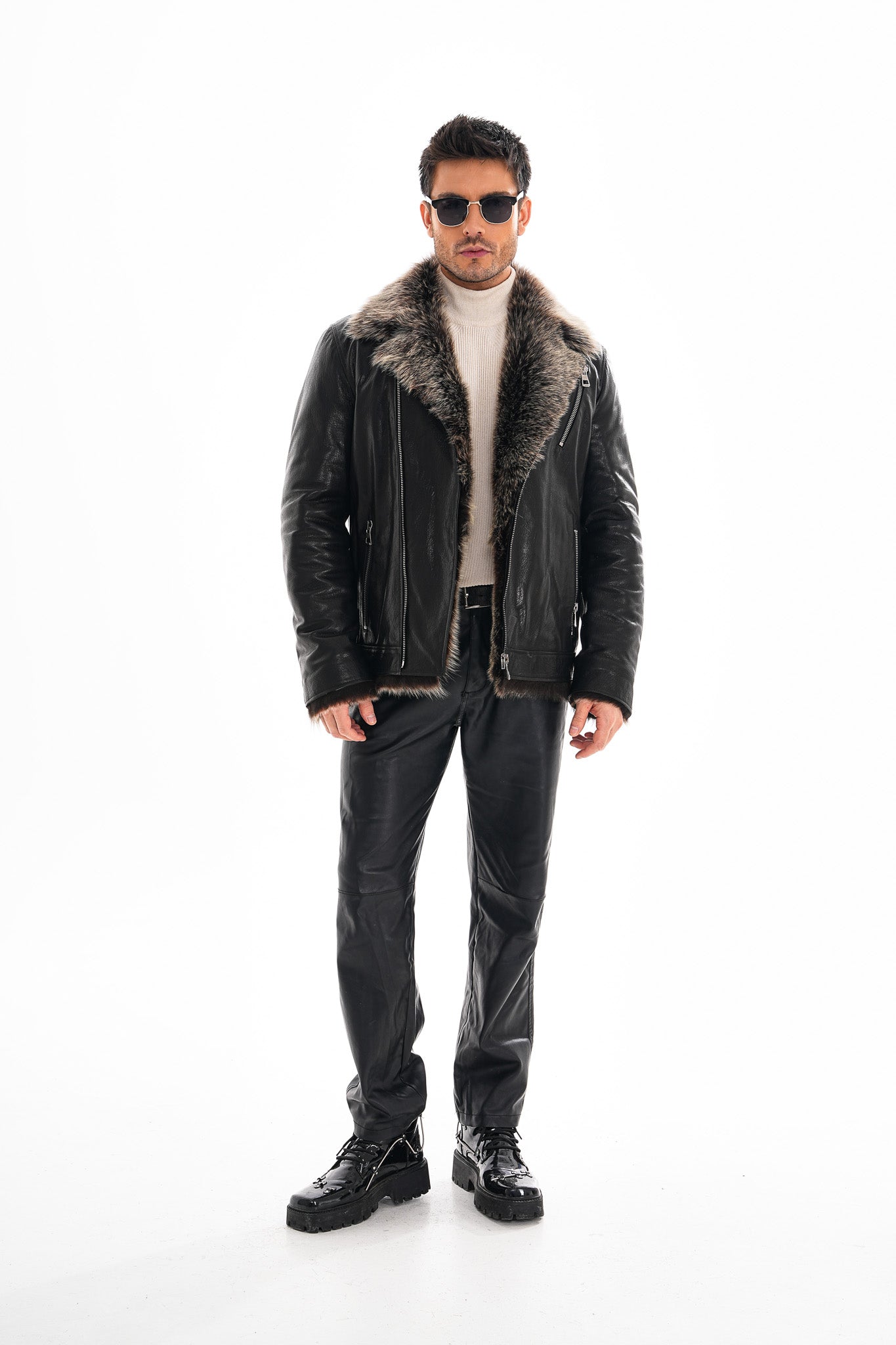 The Cortina Fox Edition Black Shearling Leather Men Jacket