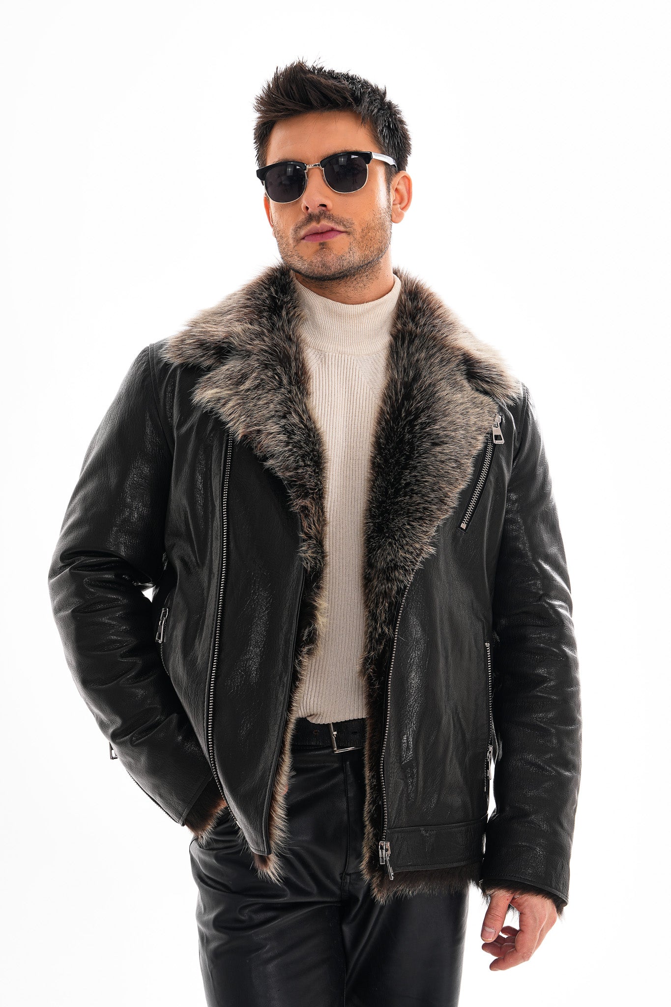 The Cortina Fox Edition Black Shearling Leather Men Jacket