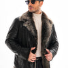 The Cortina Chaqueta de Cuero para Hombre con Forro de Borrego Negro