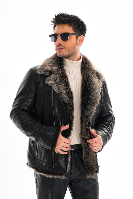 The Cortina Fox Edition Black Shearling Leather Men Jacket