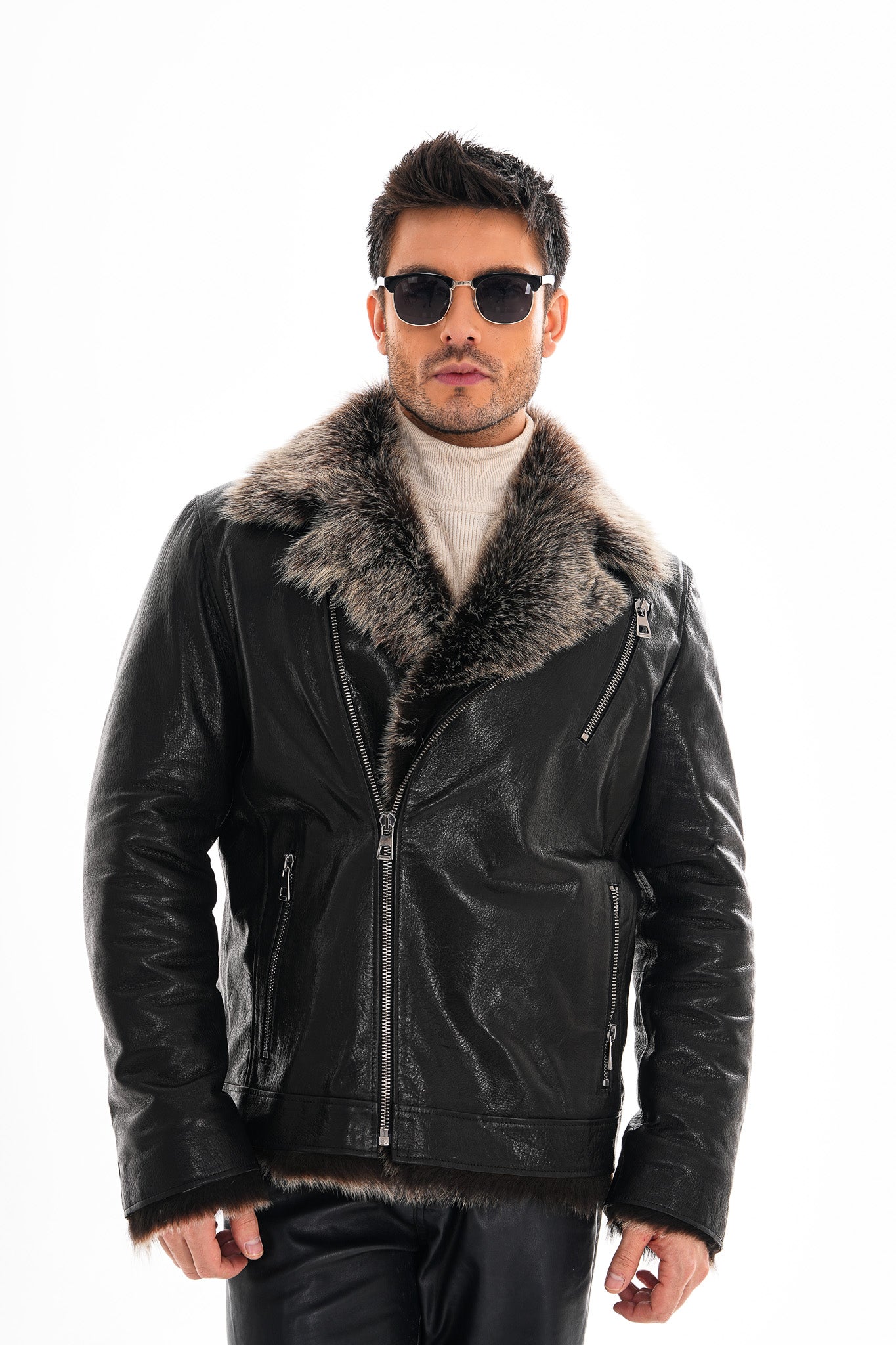 The Cortina Fox Edition Black Shearling Leather Men Jacket