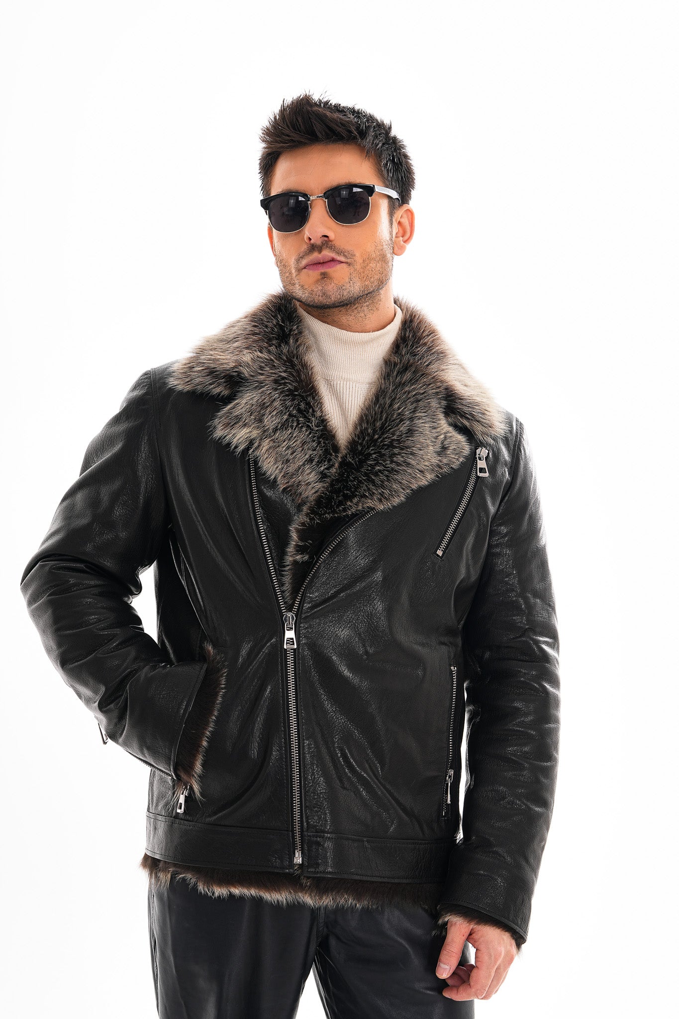 The Cortina Fox Edition Black Shearling Leather Men Jacket