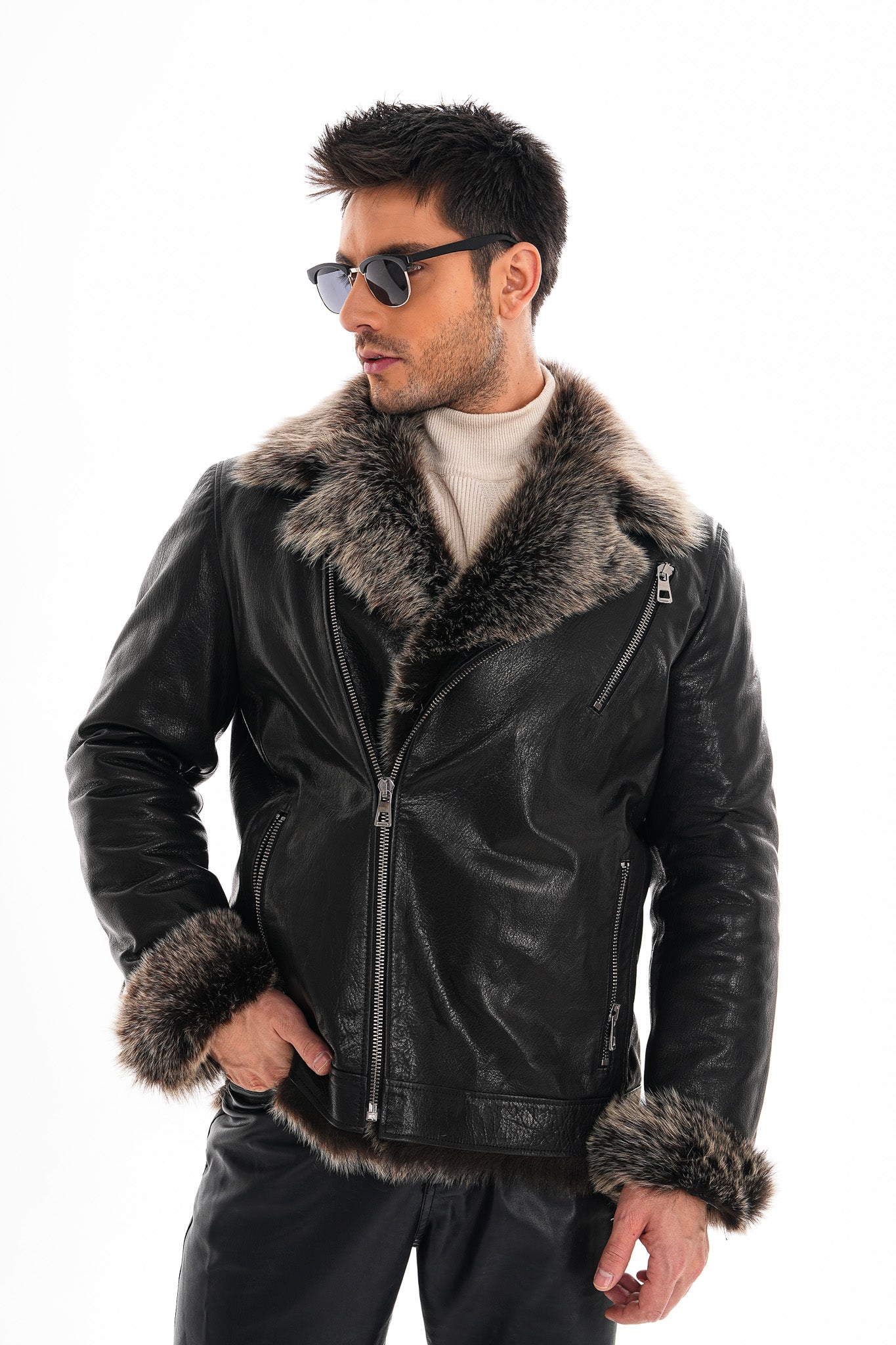 The Cortina Fox Edition Black Shearling Leather Men Jacket